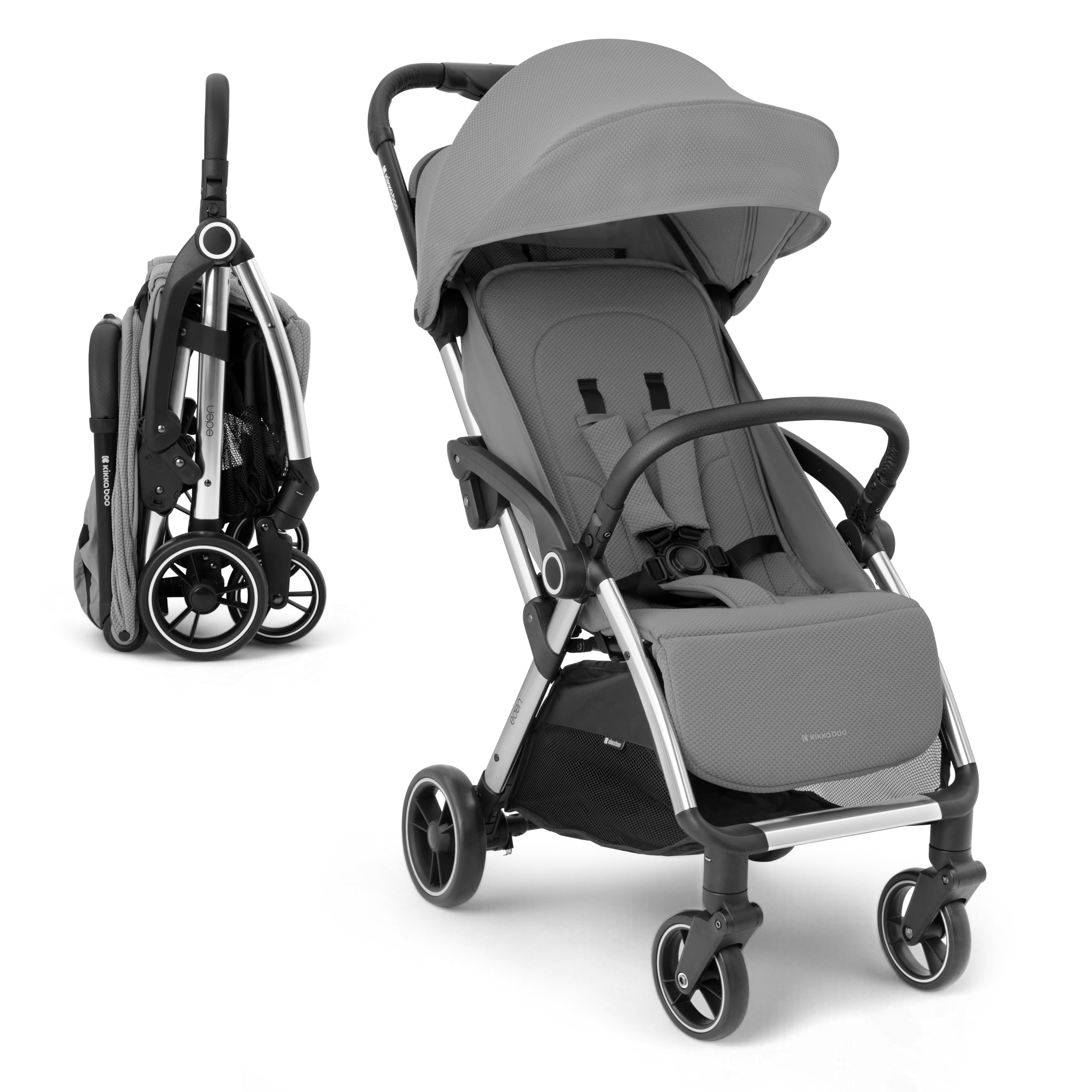 KikkaBoo EDEN Stroller showing adjustable seat recline and one-touch rear brake.