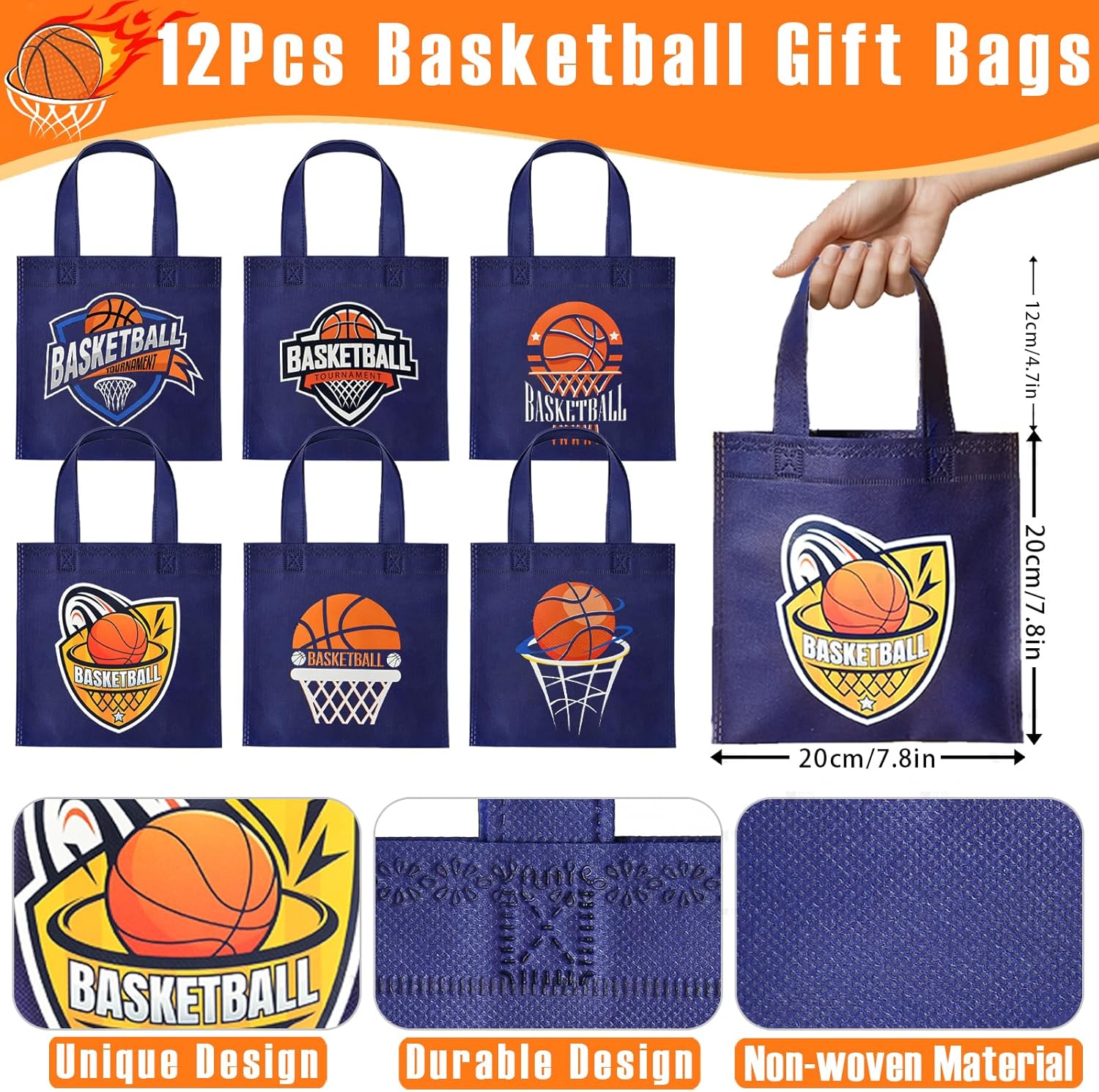 12Sets Basketball Party Favors Birthday Supplies Boy Kid, Tote Bag Silicone Bracelet Keychain Tattoo Sticker Basketball Favors Pinata Filler Goodie Bag Stuffers Basketball Birthday Party Supplies - Image 3