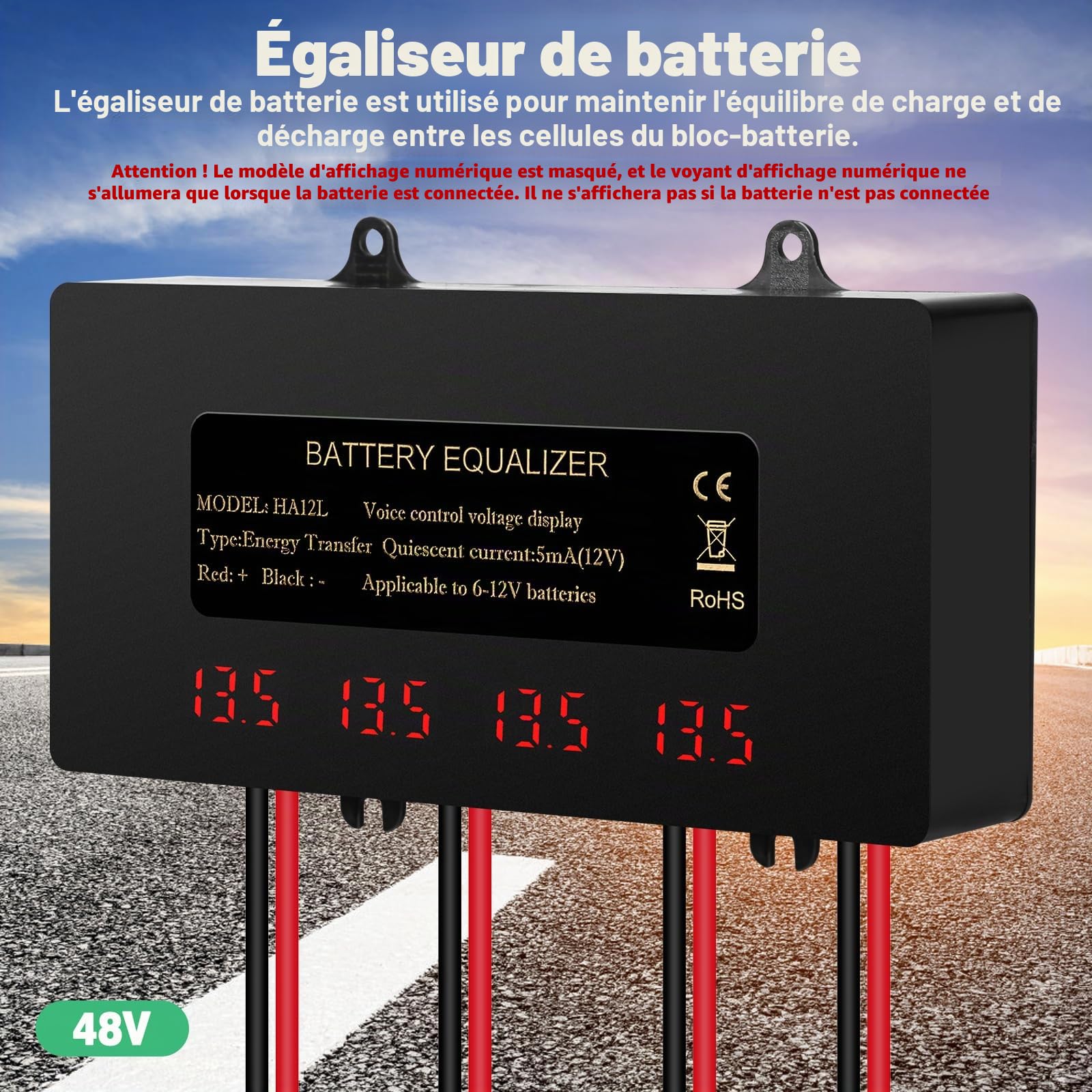 Égaliseur de batterie 48V équilibreur de batterie 48V pour plomb acide lithium fer phosphate, etc. affichage numérique LCD, prend en charge le circuit de série ou parallèle.