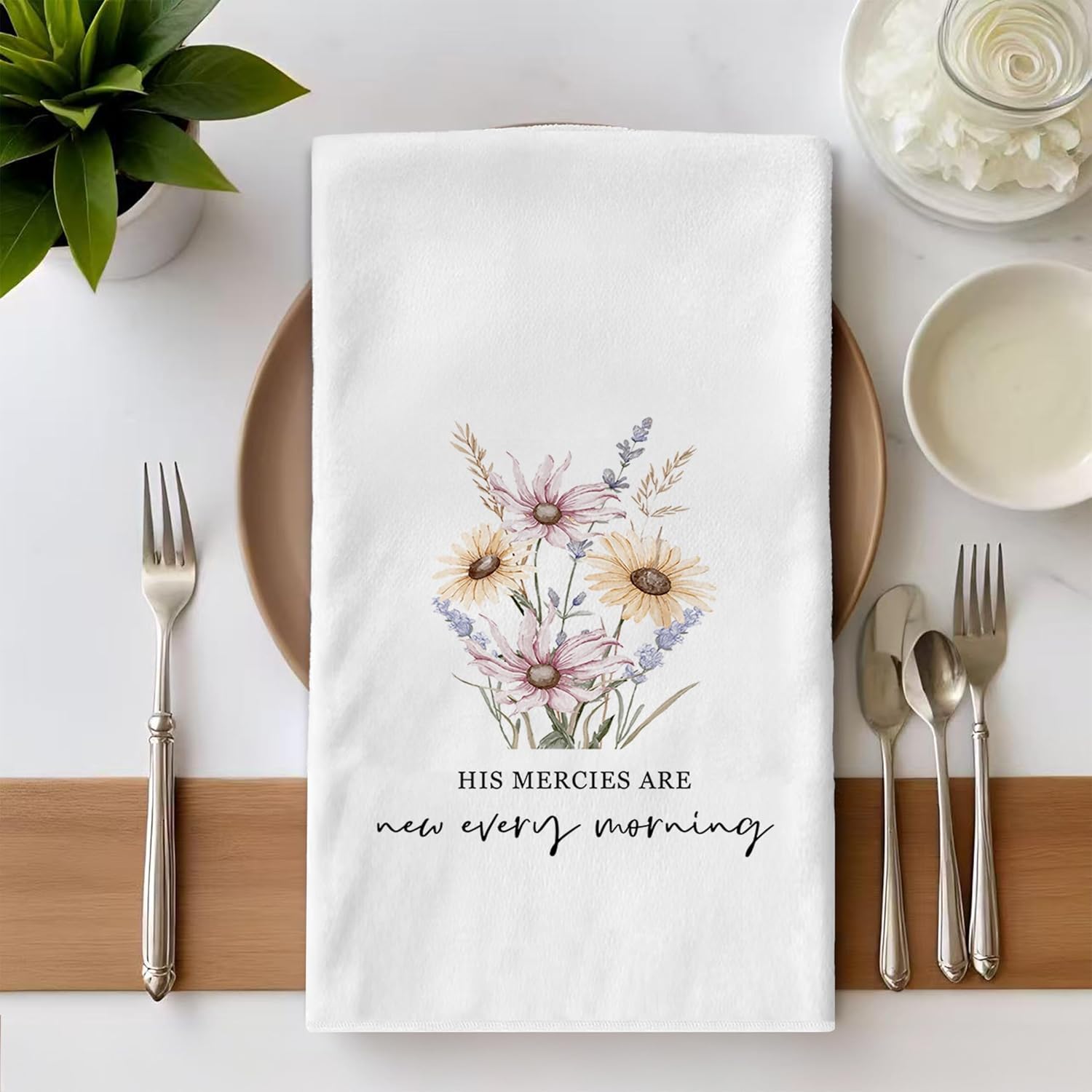 Spring Floral Kitchen Towels Set - Set of 4, Christian Bible Verse Gifts, Religious Kitchen Decor, Rustic Farmhouse Inspirational Spring Dishcloth for Bathroom Kitchen Decor, 16x24 - Image 2