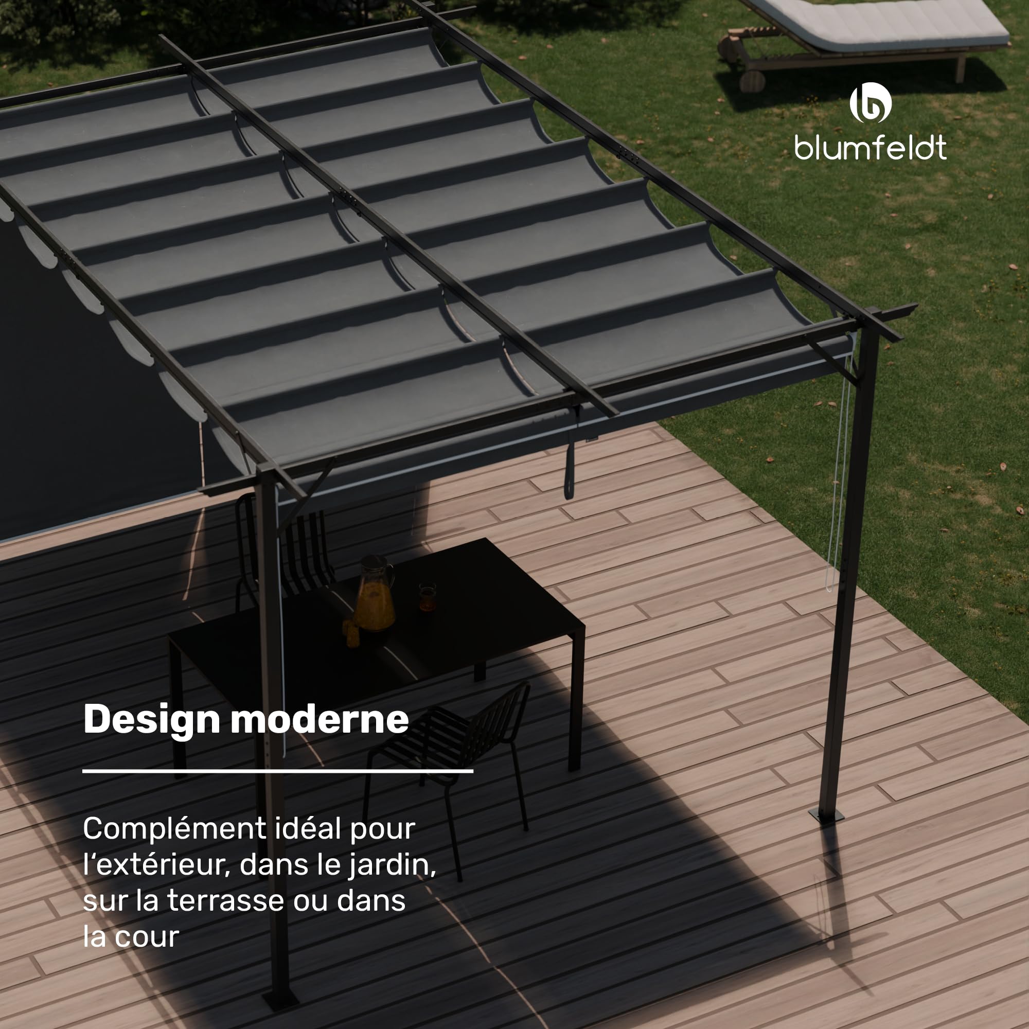 blumfeldt Pergola 3x4 m, Pergola 4x3 avec Toit en Polyester Résistant & Stores Latéraux, Armature en Acier Thermolaqué, Montage Facile, Utilisable Toute l'Année
