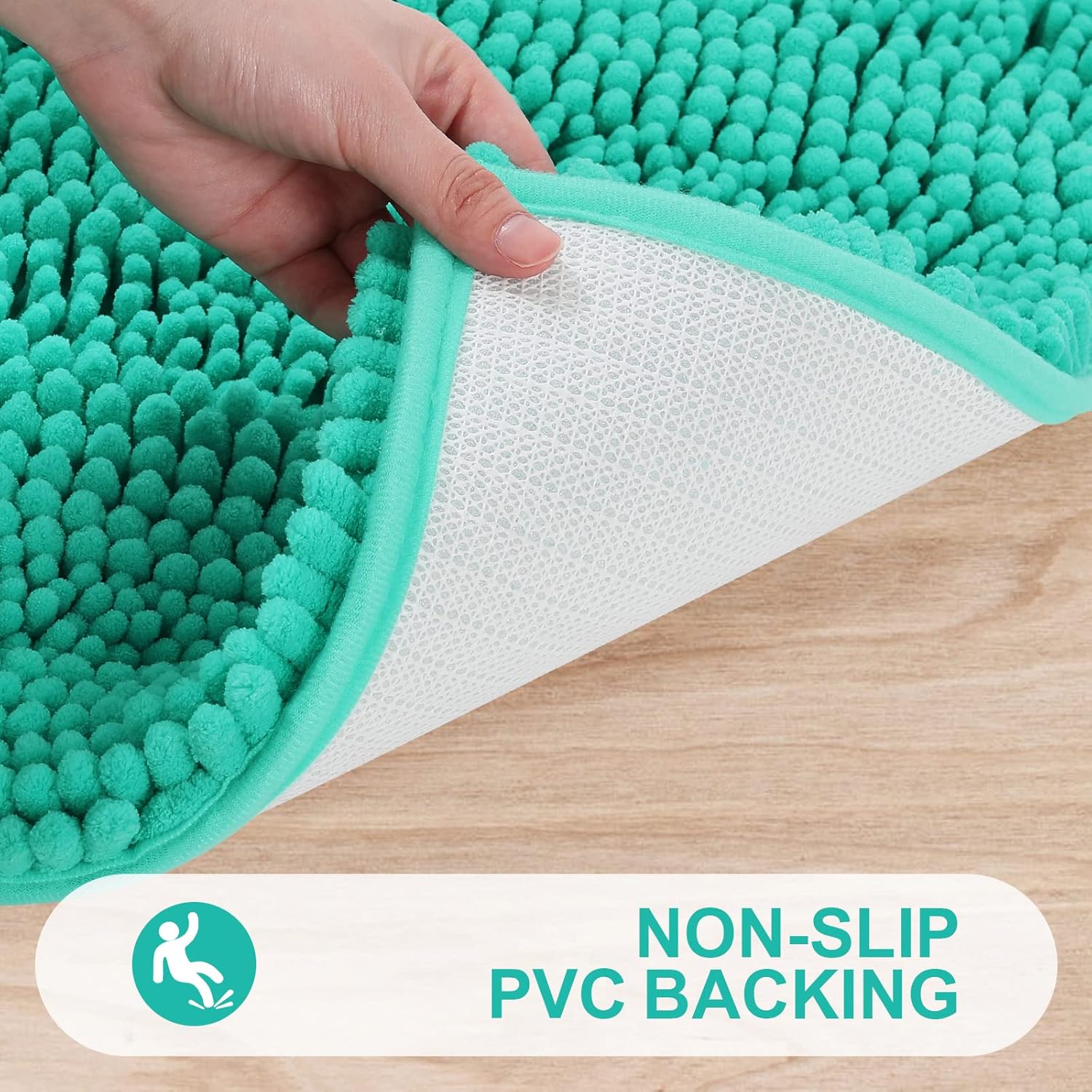 Grandaily Chenille Striped Bathroom Rugs 24x16, Extra Thick and Absorbent Bath Mats, Non-Slip Soft Plush Shaggy Shower Carpet, Machine Wash Dry, Bath Rug for Bathroom, (Small, Teal) - Image 7