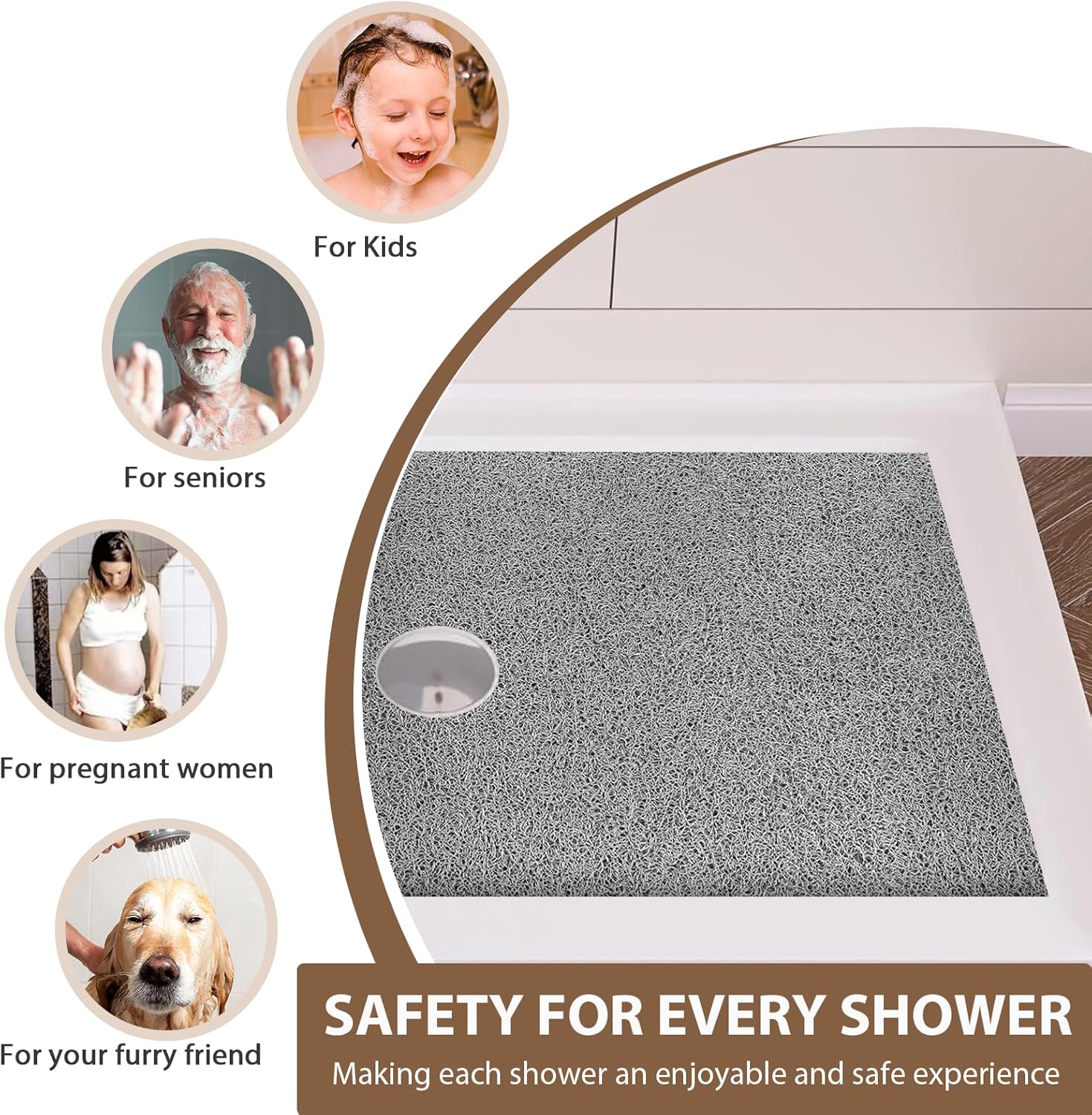 Large Non Slip Shower Mat: 32x24 inch Loofah Shower Mat for Inside Shower with Drain Hole in Middle, Soft PVC Anti-Slip Shower Stall Mats for Bathroom,Wet Area, Quick Drying - Image 8