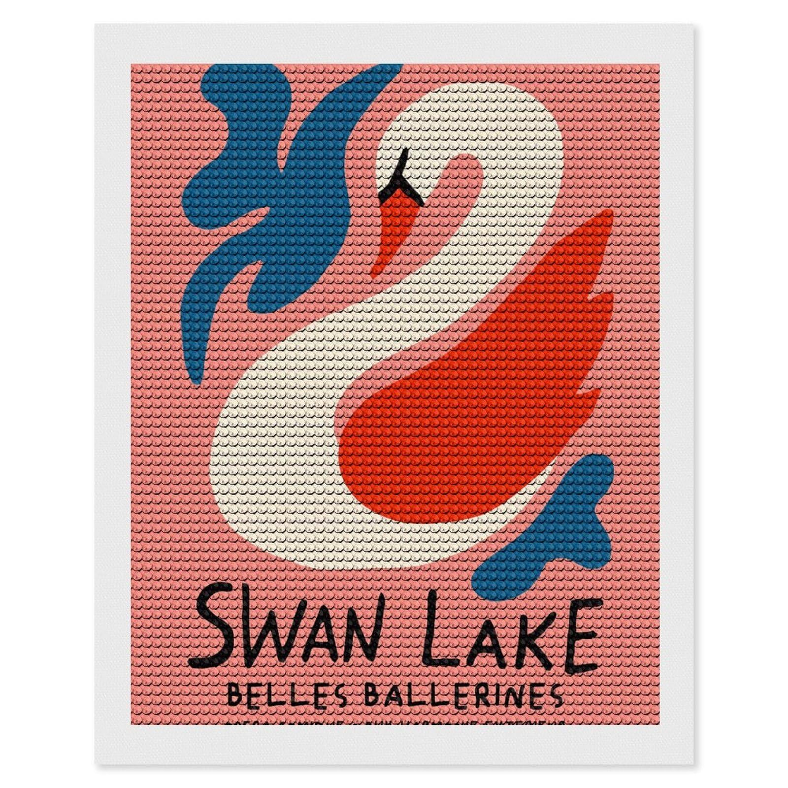 Junmoney Swan Lake Ballet Diamond Painting Canvas Kit 16"x20", Round Gems, Living Room Decor, Seasonal Gift Choice, Modern Decor