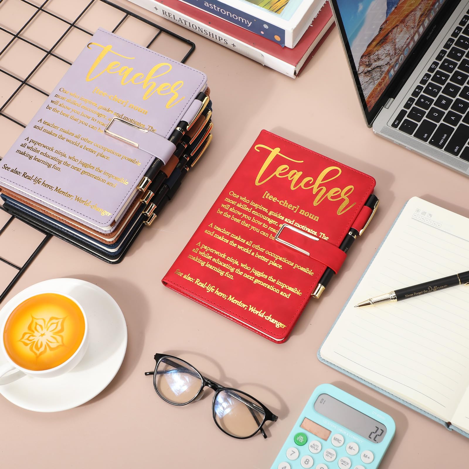 Chuangdi Set di 6 quaderni di apprezzamento per insegnanti, con copertina rigida, formato A5, in pelle, con fibbia in metallo, penna a sfera, regalo di ringraziamento per la scuola domenicale