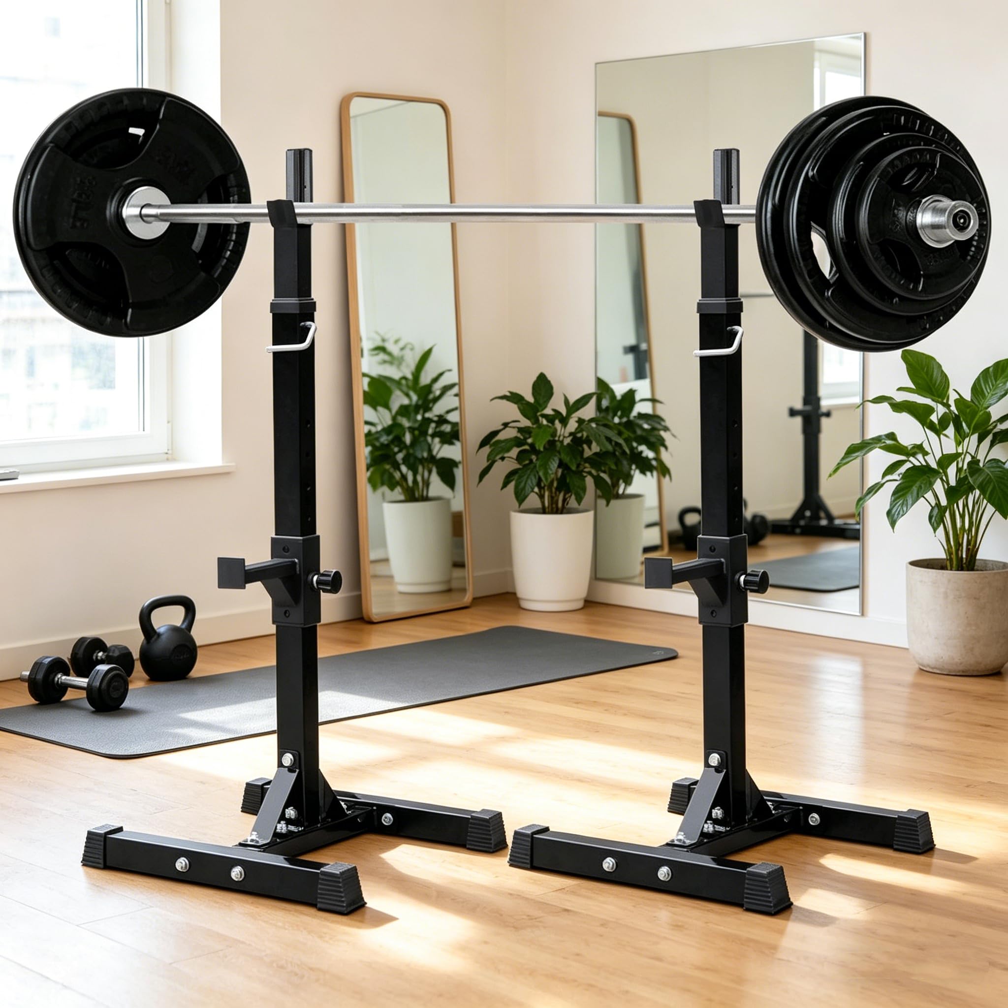 Yaheetech Soporte para Pesas Sentadillas Soporte Barra Pesas MAX 250 KG | 14 Niveles de Altura Ajustables，para Gimnasio y Casa, Color Negro