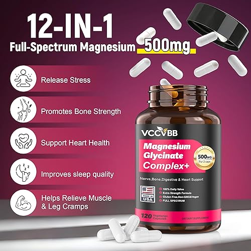 Miniatura 2 de Complejo de magnesio, glicinato de magnesio, suplemento de magnesio elemental con óxido, taurato, citrato, orrotato y aspartato, apoya la relajación