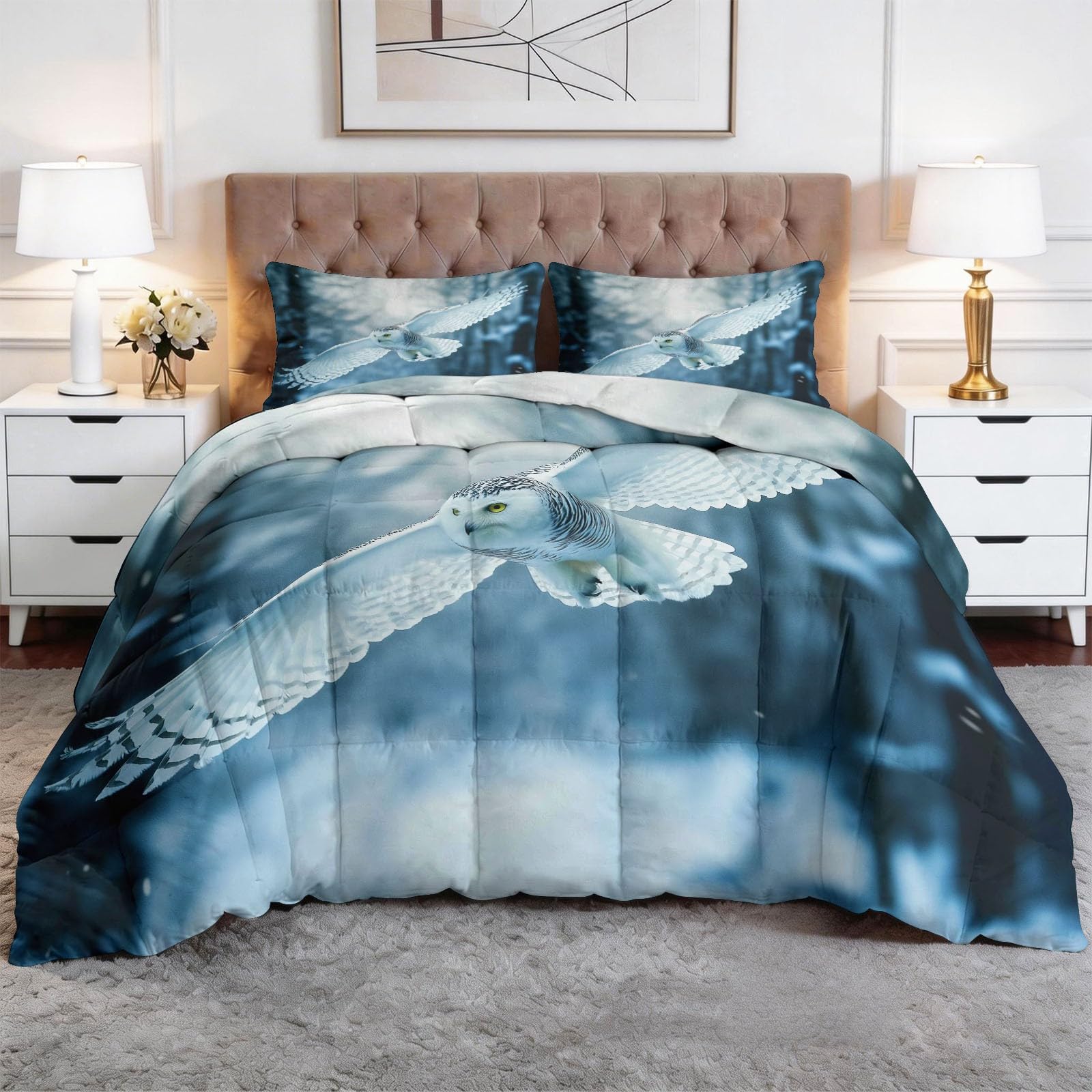 Générique Kołdra All-in-One 4 pory roku 140 x 200 cm Zimowe zwierzęta leśne Kołdra bez dwustronnej poszewki miękka - pikowana kołdra w romby zapobiegająca przemieszczaniu się - można prać w pralce
