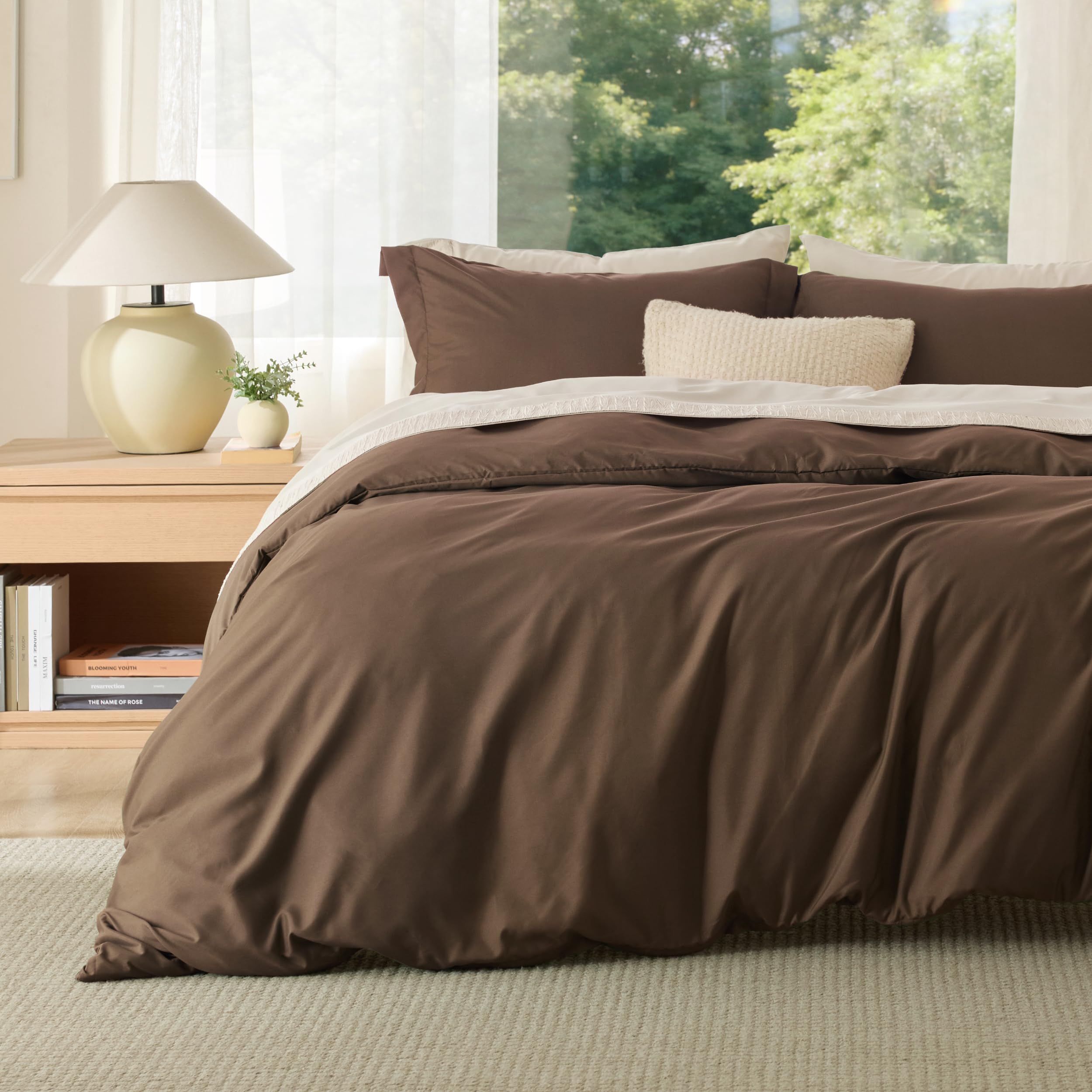 Bedsure Cal King Duvet Cover, Double Brushed Bedding Set, Dark Brown, 3Pcs