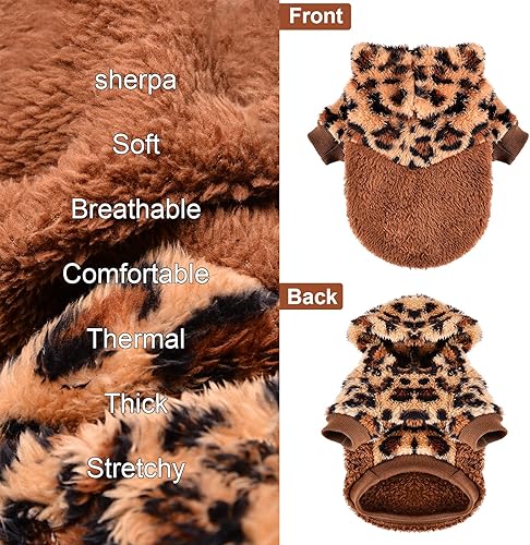 Miniatura 2 de Sebaoyu Suéteres para perros pequeños, ropa de forro polar con capucha para perro, suéter de invierno lindo y cálido a cuadros de leopardo y