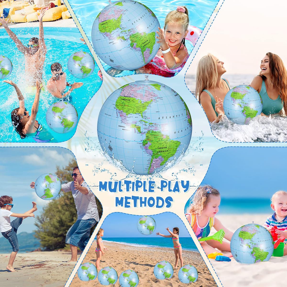 Pmeixcy Inflatable Globe,Blow up World Globe Beach Ball,Inflatable Earth Beach Ball for Beach Playing or Teaching,Party Bags,Summer Pool Party,PVC Material - Image 7 thumbnail