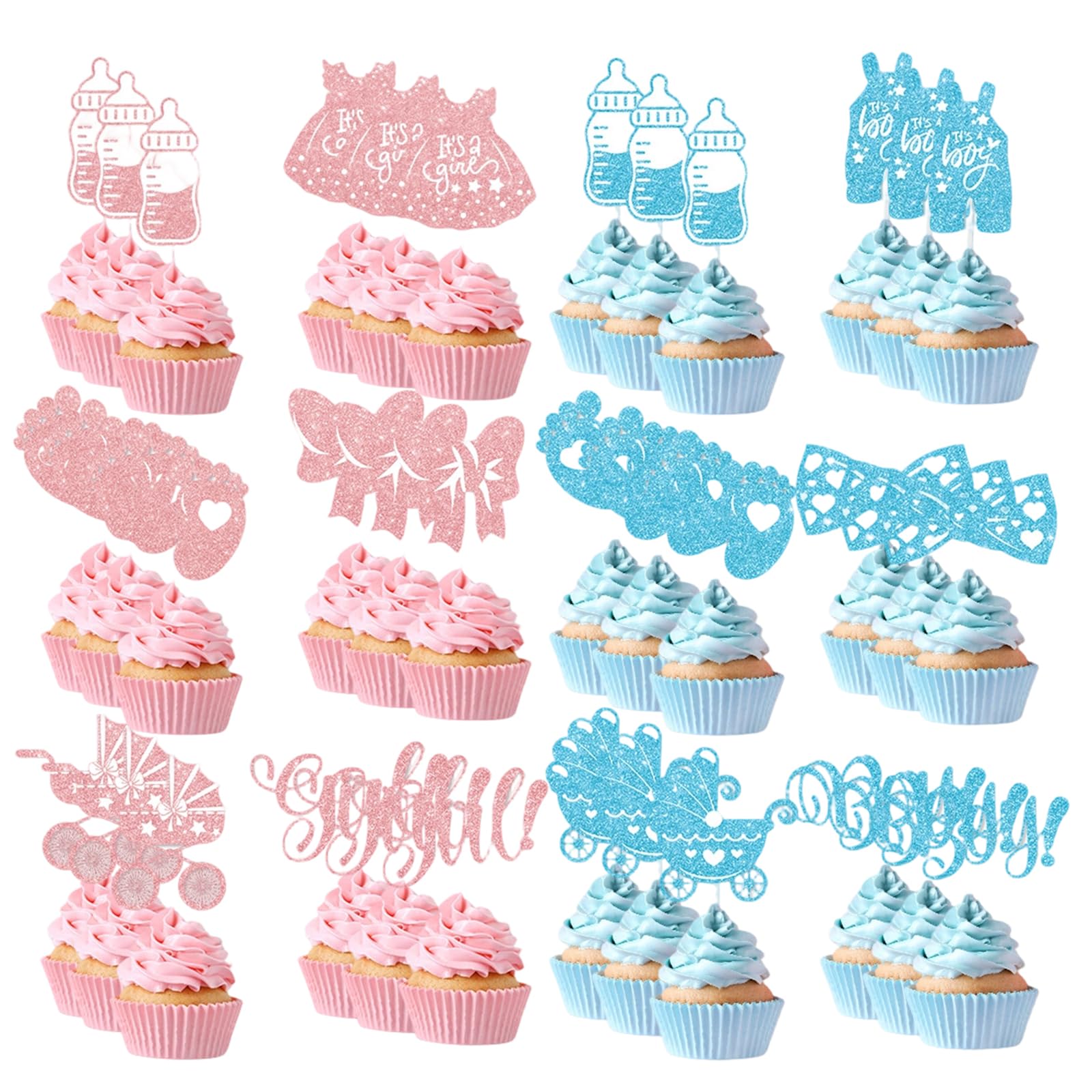 Gender Reveal Cake Toppers, Baby Shower Party Decorations, 36 Pcs Cupcake Toppers for Gender Reveal Parties, Ideal for Cake Decorating and Dessert Preparation