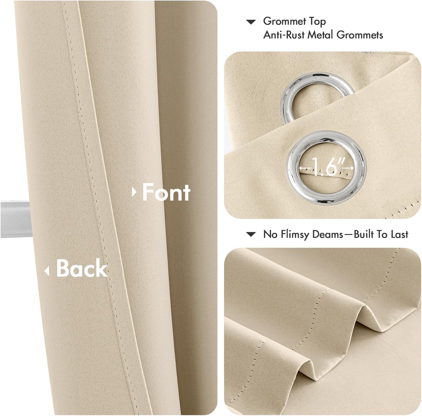 MIULEE Cream Beige Blackout Curtains for Bedroom Living Room 84 Inches Long 2 panels, Thermal Insulated Room Darkening Drapes Solid Grommet Top Noise Reducing Light Blocking Window Curtains 40x84 Inch