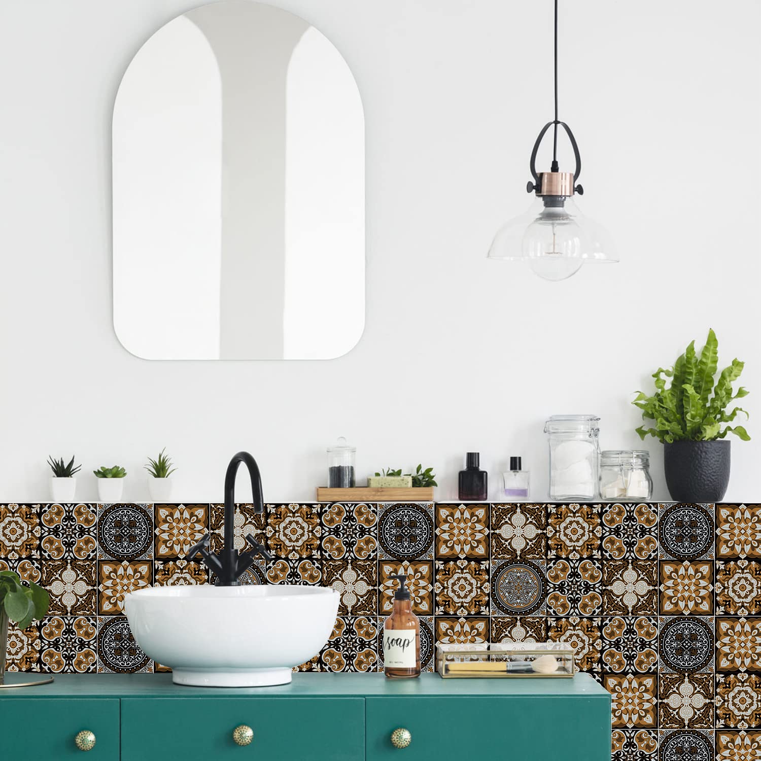 24PCS Tile Stickers Mandala Style Wall Decal Sticker Adhesive Tile Art DIY Kitchen Bathroom Backsplash Floor Home Decor PVC Waterproof Oil Proof - Image 4