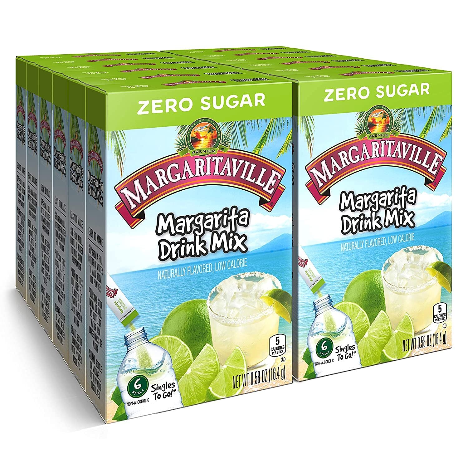Margaritaville Singles To Go Water Drink Mix - Margarita Flavored, Non-Alcoholic Powder Sticks, 6 Packets Each (Pack of 12)