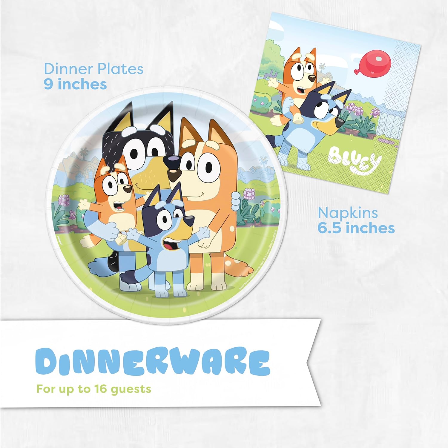 Bluey Birthday Decorations and Party Supplies | Serves 16 Guests | Bluey Party Decorations | Banner, Tablecloth, Balloons, Plates and Napkins, Sticker | Officially Licensed - Image 4