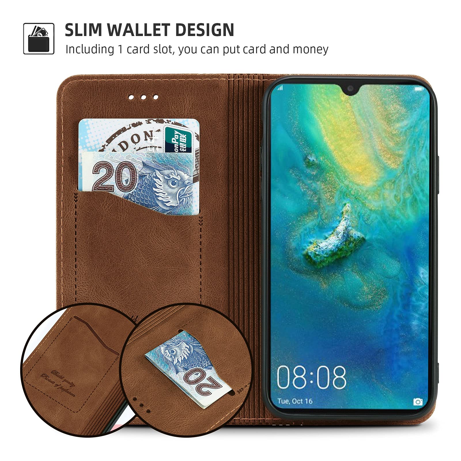 Huawei Mate 20 Pro Hülle – PU Leder Klapphülle Mit Magnetverschluss & Kartenfach – Schwarz