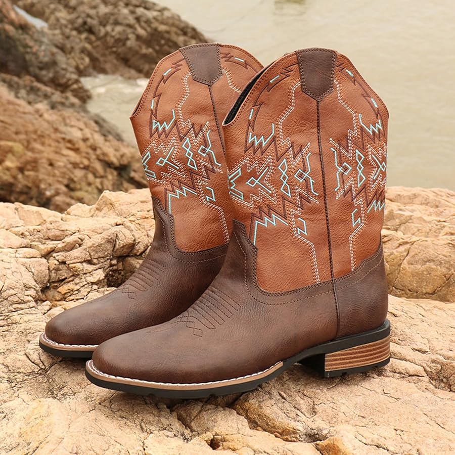 Amazon.com | Cowboy Boots for Men Square Toe Embroideried Western