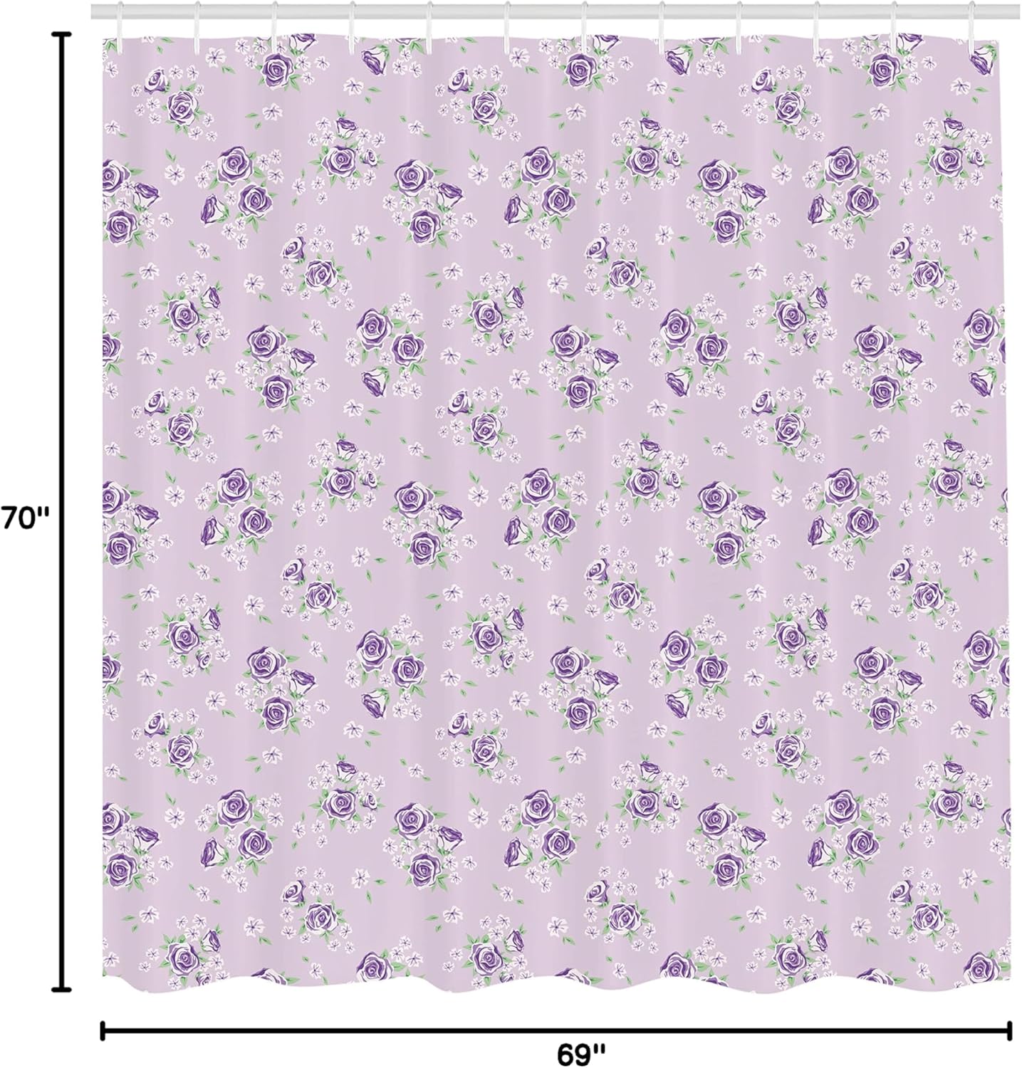 Ambesonne Vintage Shower Curtain, Romantic Shabby Form Style Inspired Flowers with Little Roses Lilacs Artwork, Cloth Fabric Bathroom Decor Set with Hooks, 69" W x 70" L, Purple Grey