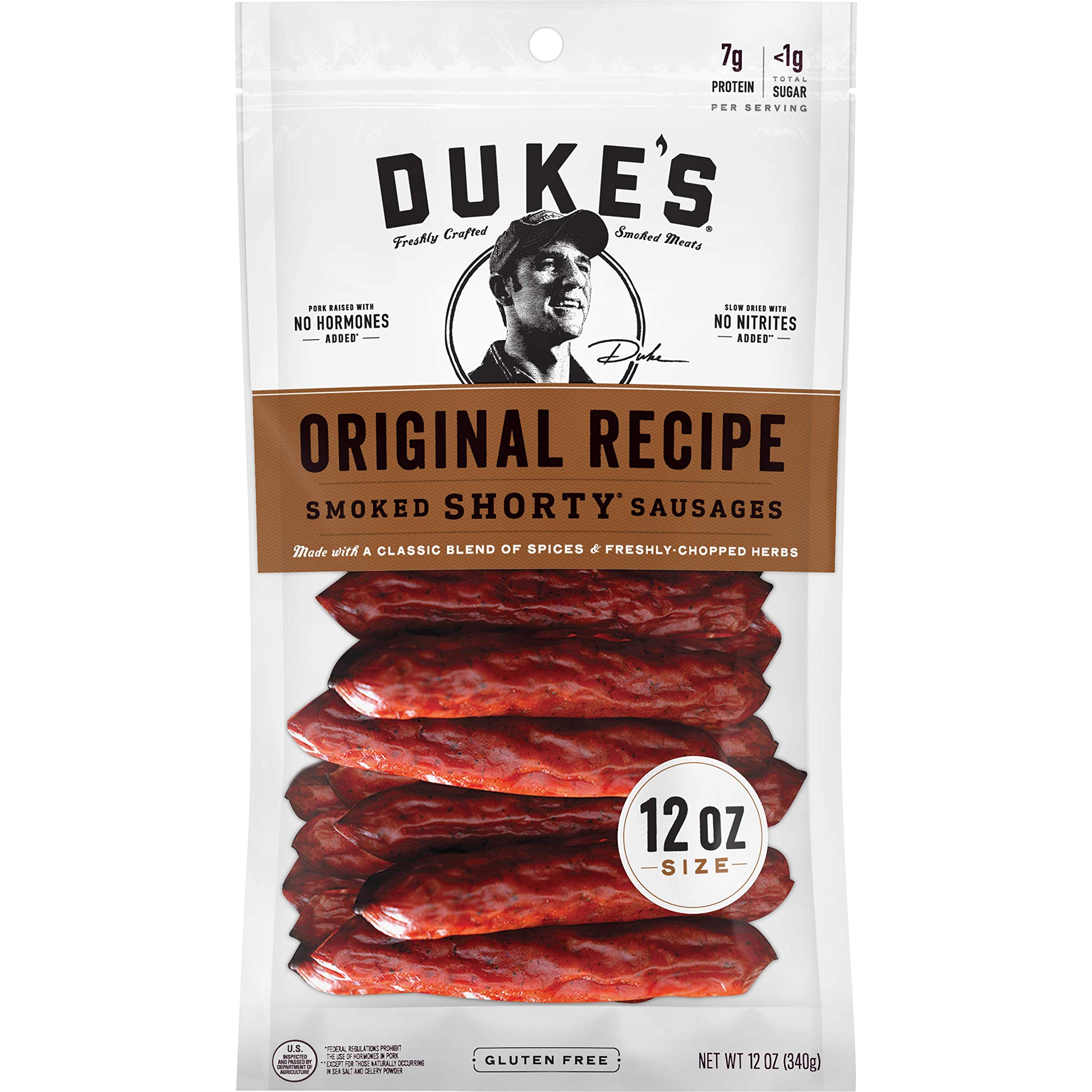 Duke's Pork Original Smoked Shorty Sausages, 7g Protein Per Serving, Camping Snack, 12 oz.