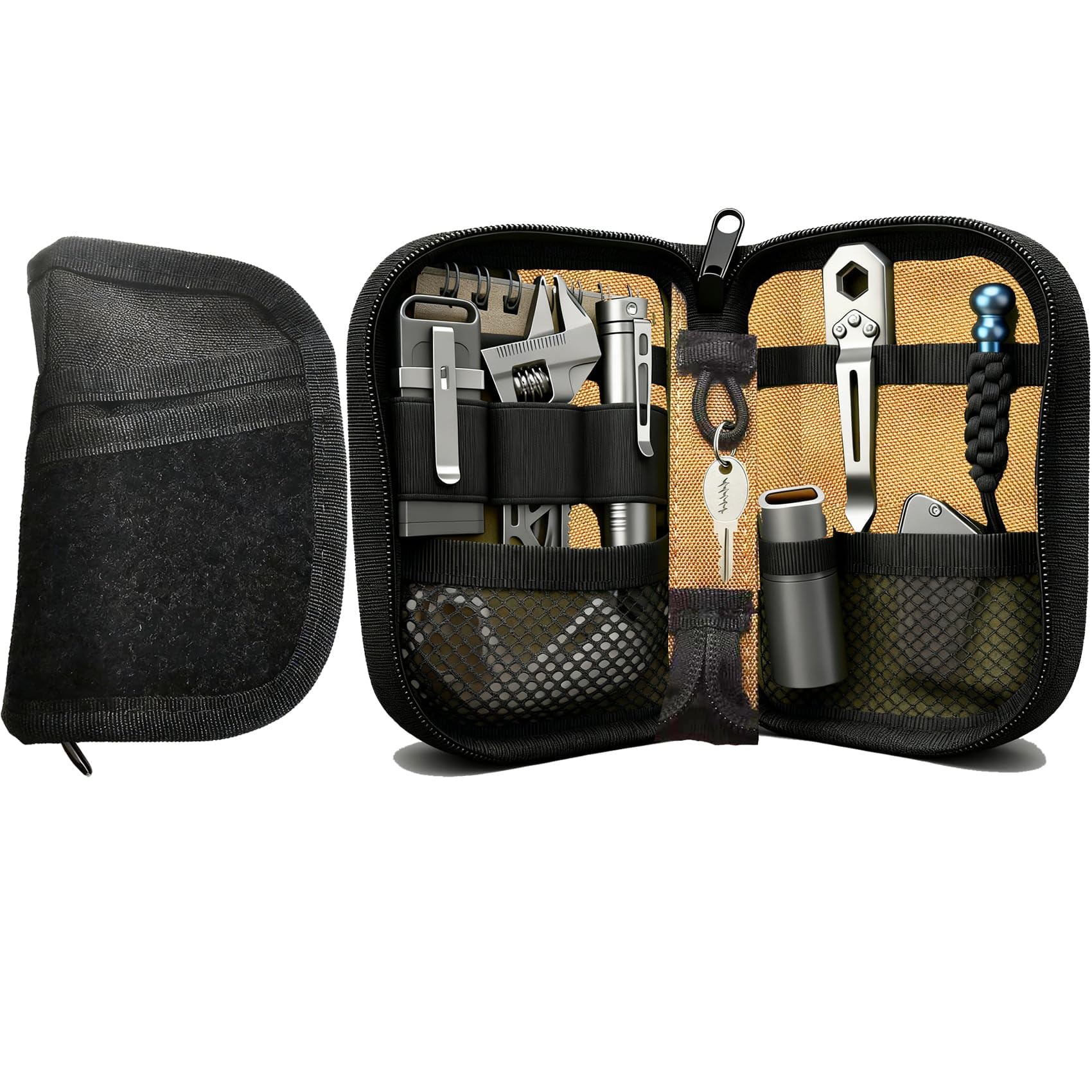 ULUPJ EDC Pouch Small Pocket Tool Organizer with 10 Compartments, Durable Mini EDC Pocket Organizer for Multitools, Compact Everyday Carry Gear Storage, Great Gift Idea for Men(Only Pouch)