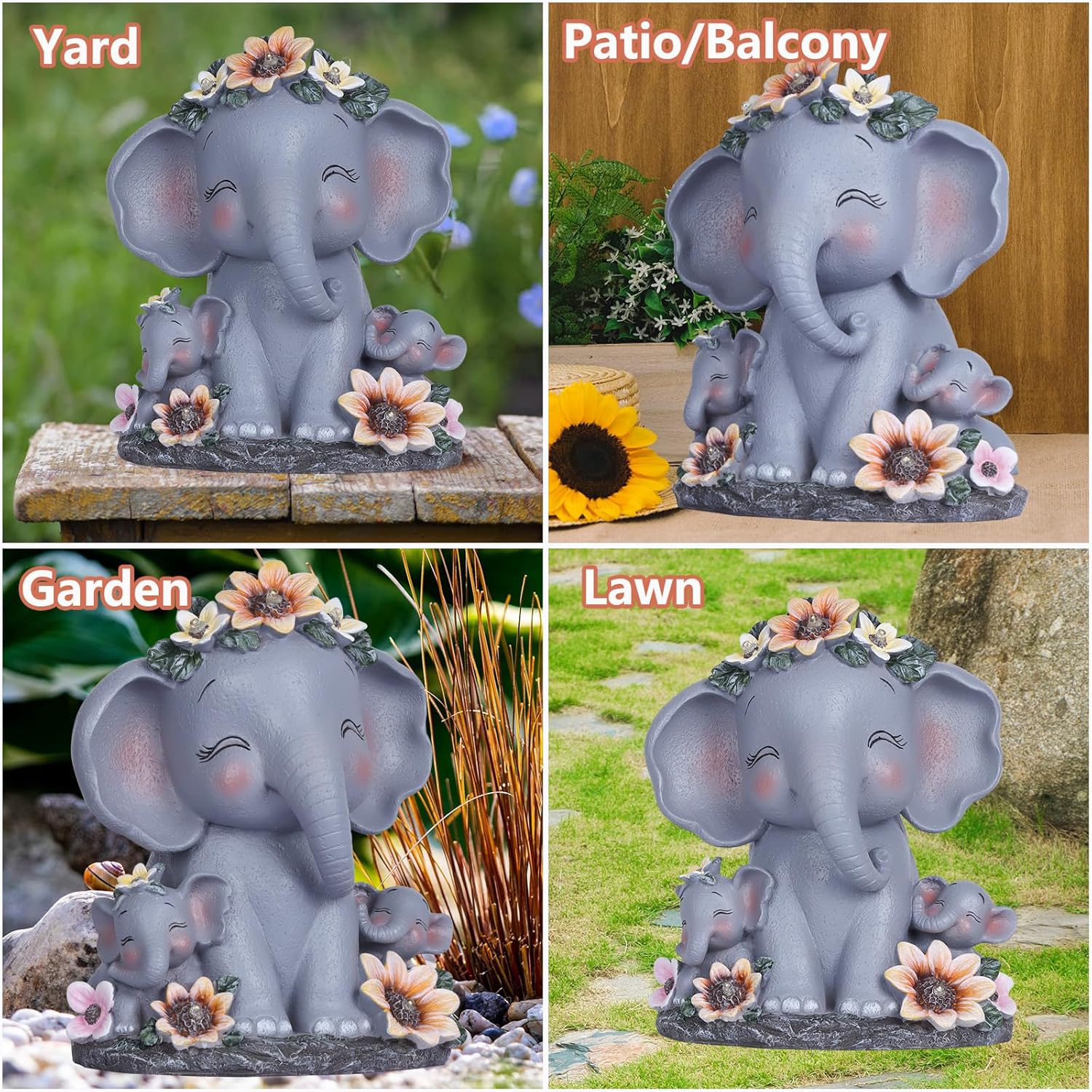 Mothers Day Warm Gifts for Mom from Son Daughter Women Elephant Solar Statues Sculptures Gifts for Mom Grandma Yard House Warming New Home Mothers Day