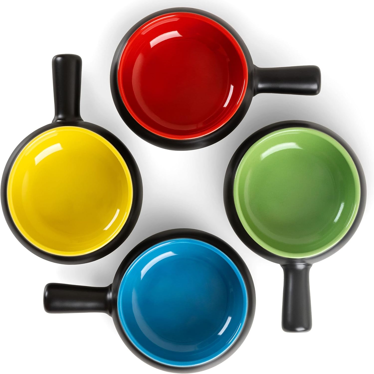 French Onion Soup Bowls with Handles, Set of 4, Colorful Ceramic