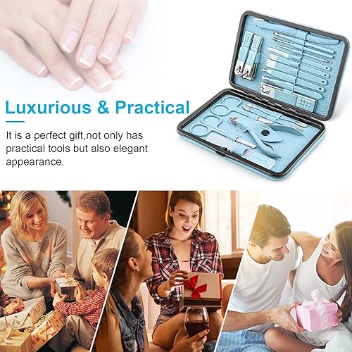 Miniatura 4 de Juego de manicura profesional de pedicura, kit de cortaúñas  18 herramientas para el cuidado de uñas  Kit de aseo con lujosa funda de viaje mejorada