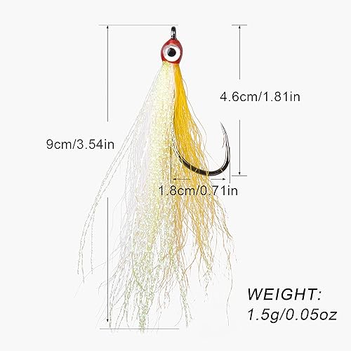 Miniatura 3 de Ganchos de pesca de cola de hebilla, 5 señuelos de pesca de agua salada con falda de flash de cristal de cola de hebilla, ojos grandes, 5 colores