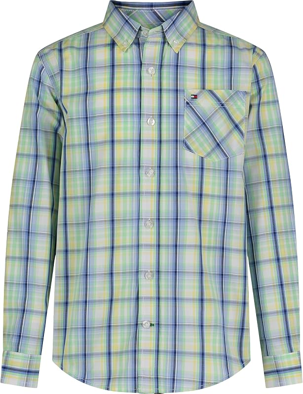 Tommy Hilfiger Camisa tejida de manga larga con botones para niño, ligera y transpirable