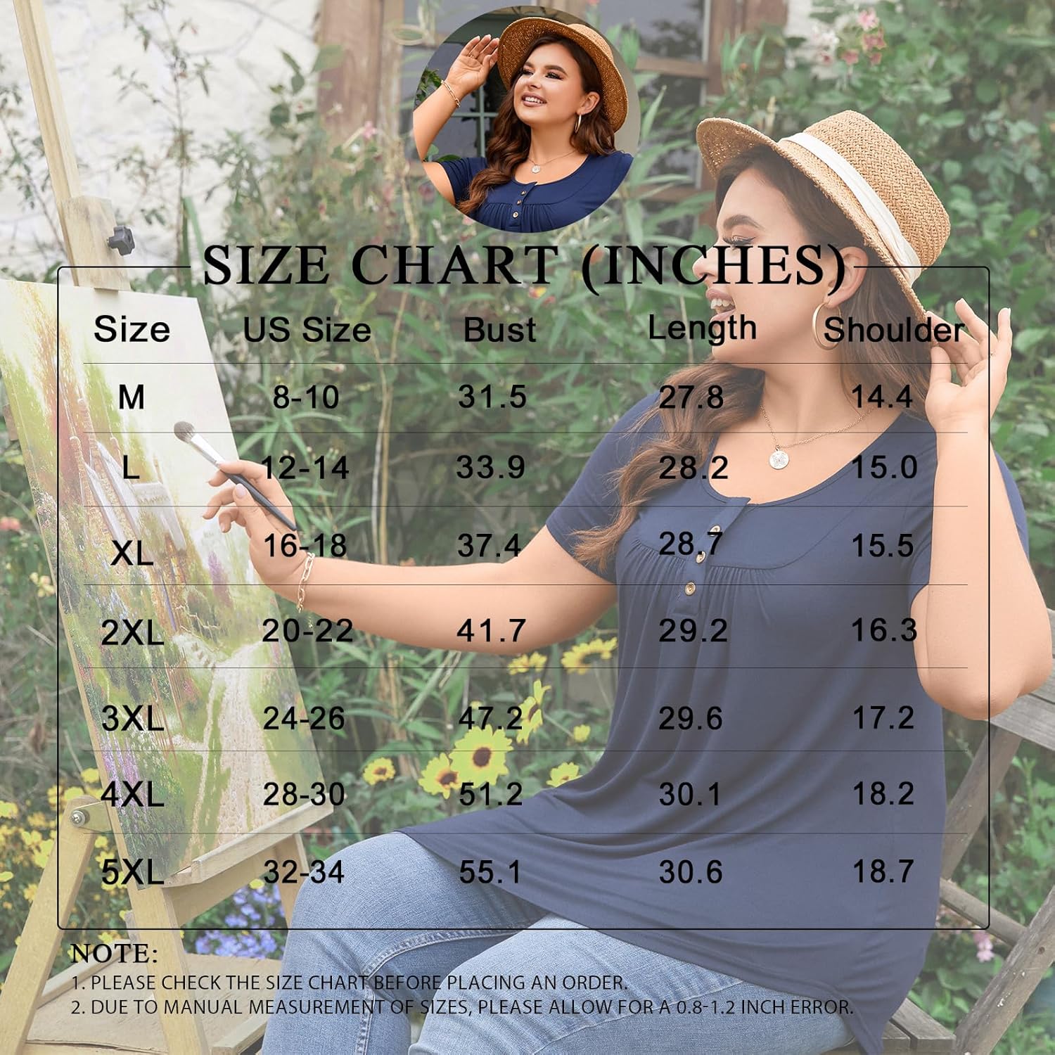 Aodemo Women's Summer Plus Size Tops Short Sleeve Shirts Henley Fit Tunic Ladies Flowy Blouse - Image 5