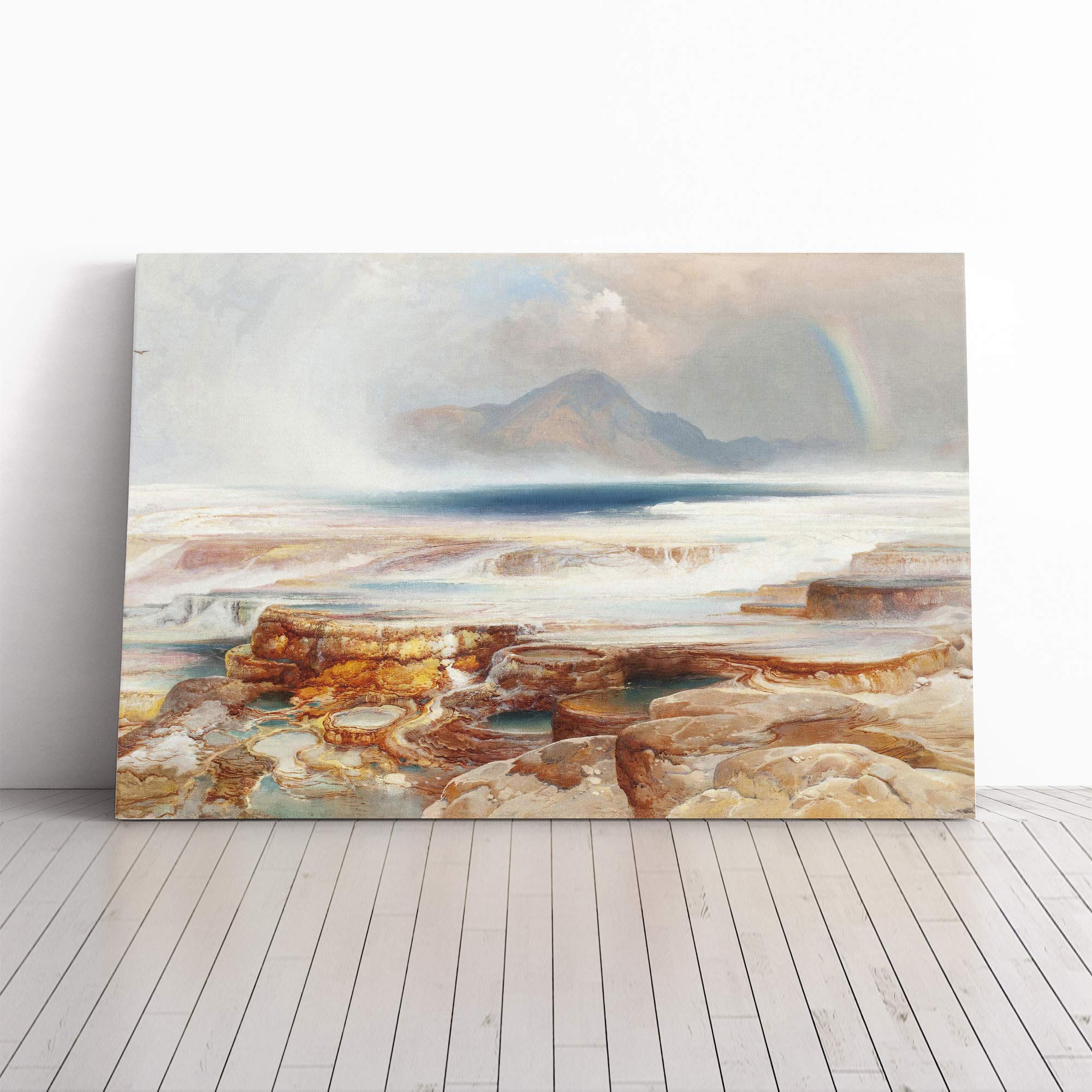 Thomas Moran Hot Springs of The Yellowstone Canvas Print | Gallery Wrapped 30mm Frame Wall Art | 24x16 inches | Ready to Hang | Modern Picture | Living Room Bedroom Lounge Office