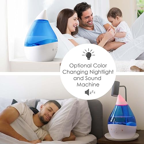 Miniatura 5 de Crane Humidificador ultrasónico de niebla fría 4 en 1 Drop 2.0 con máquina de sonido, luz nocturna, bandeja de aroma, relleno superior de 1 galón,