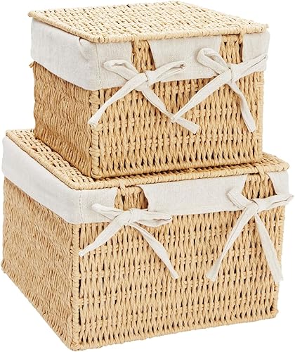 Miniatura 9 de Juvale Paquete de 2 cestas de almacenamiento con tapas, cestas de mimbre para organización del baño, encimera de cocina y decoración del hogar (2