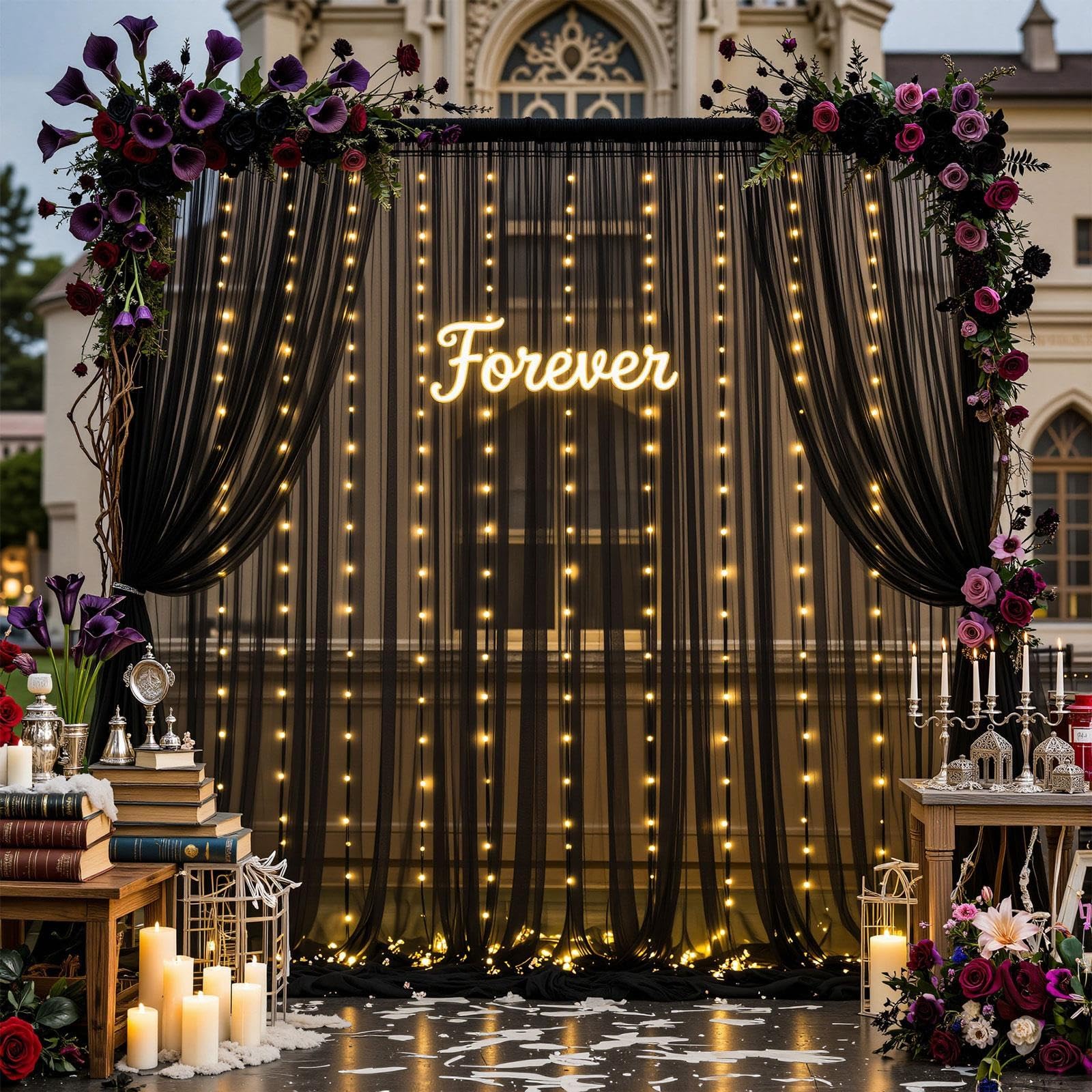 Rideau De Fond Transparent Avec Lumières, 2 Rideaux De Fond Pour Mariage