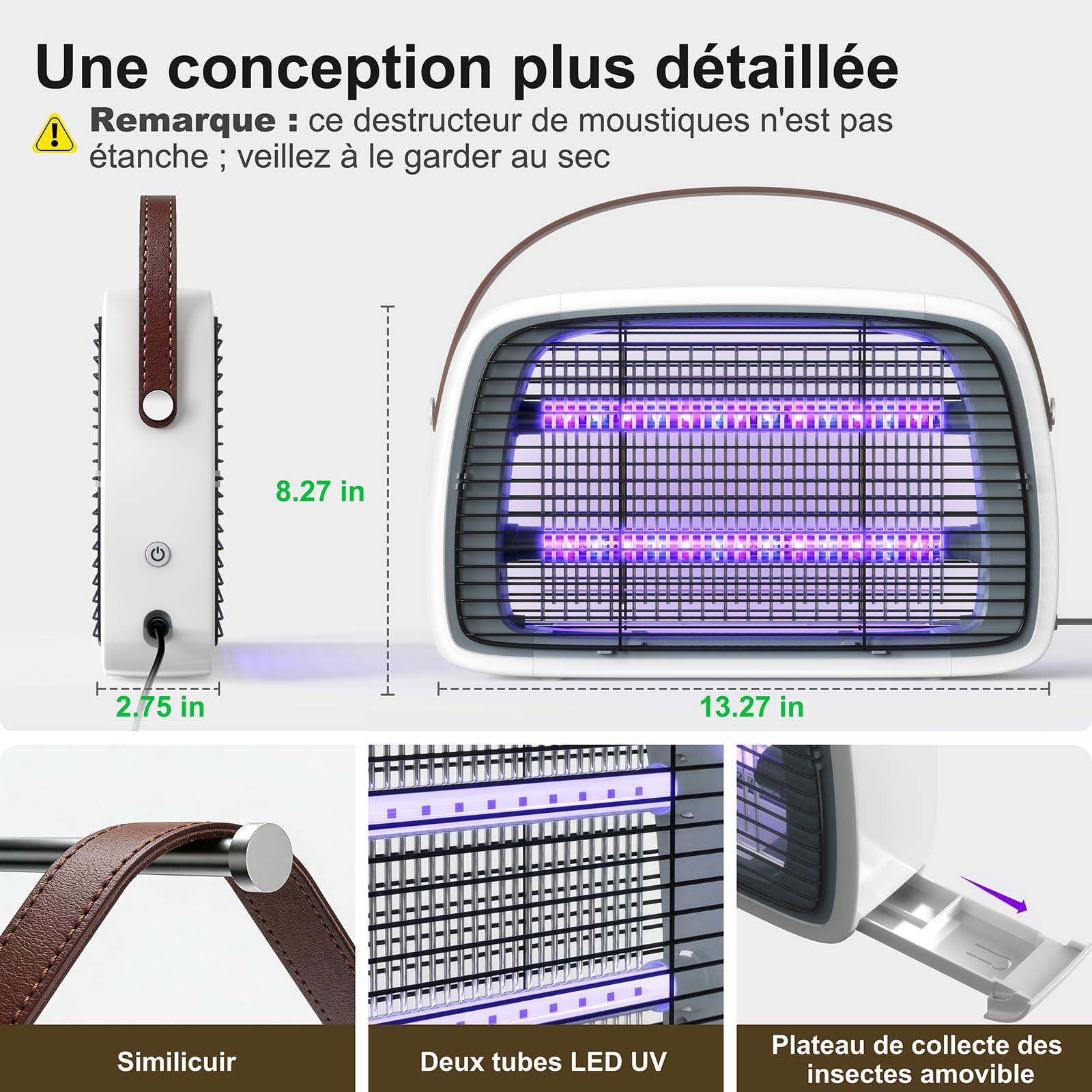 Lampe Anti Moustique,4200V 2x20W LED Tue Mouche Electrique, Piège à Moustiques Silencieux avec Bac Amovible, Destructeur d’Insectes pour Intérieur – Maison, Chambre, Cuisine, Salon