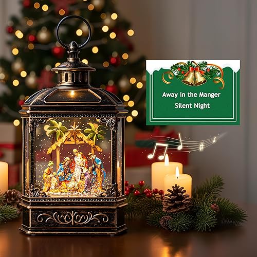 Miniatura 4 de Globo de nieve de Navidad remolino brillante belén con música, forro USBfunciona con pilas, linterna de agua iluminada para festivales de Navidad,