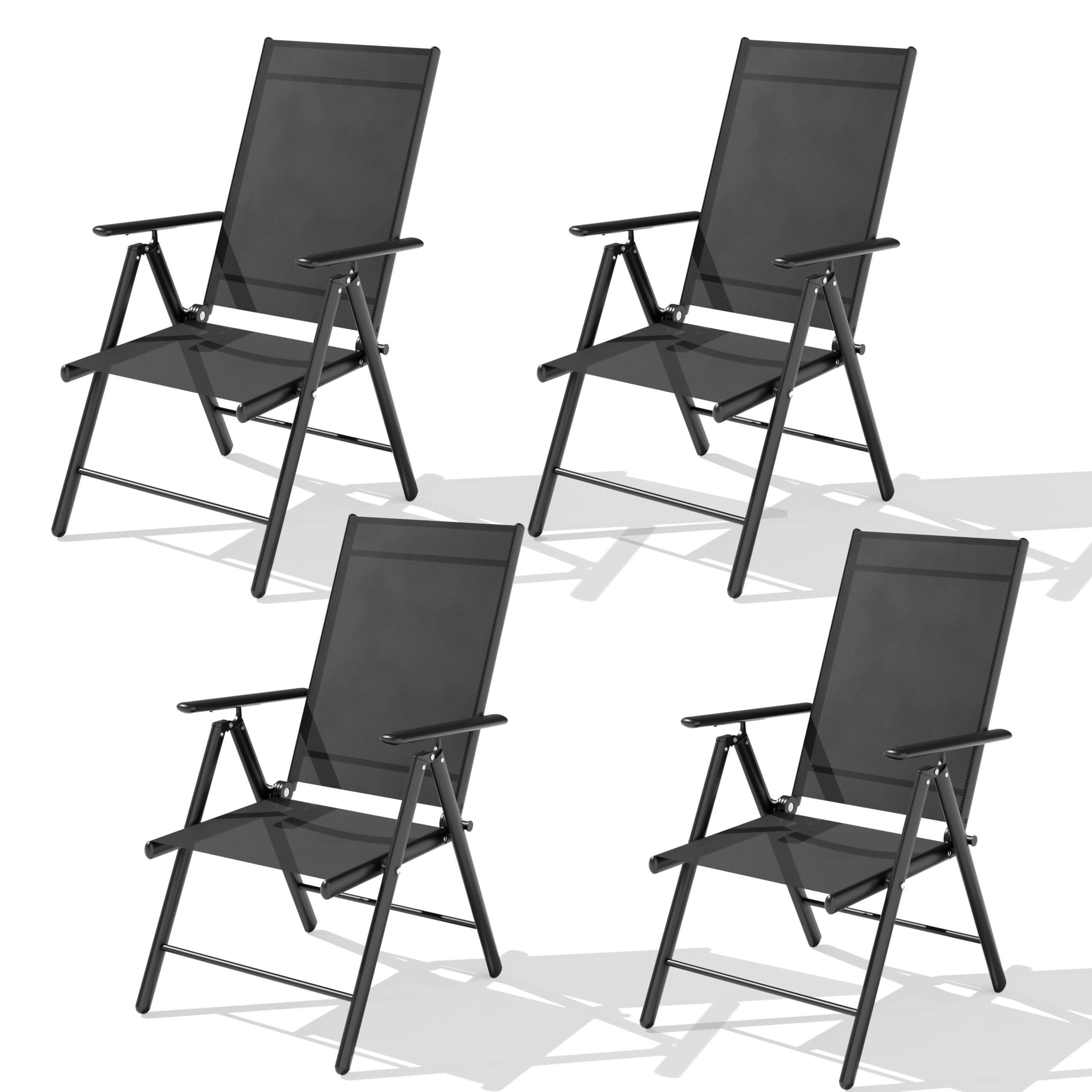 ALAULM Klappbare Gartenstühle 4er-Set, 7-stufig verstellbare Hochlehne & Armlehnen, wetterfestes Textilene, Terrasse Garten Balkon