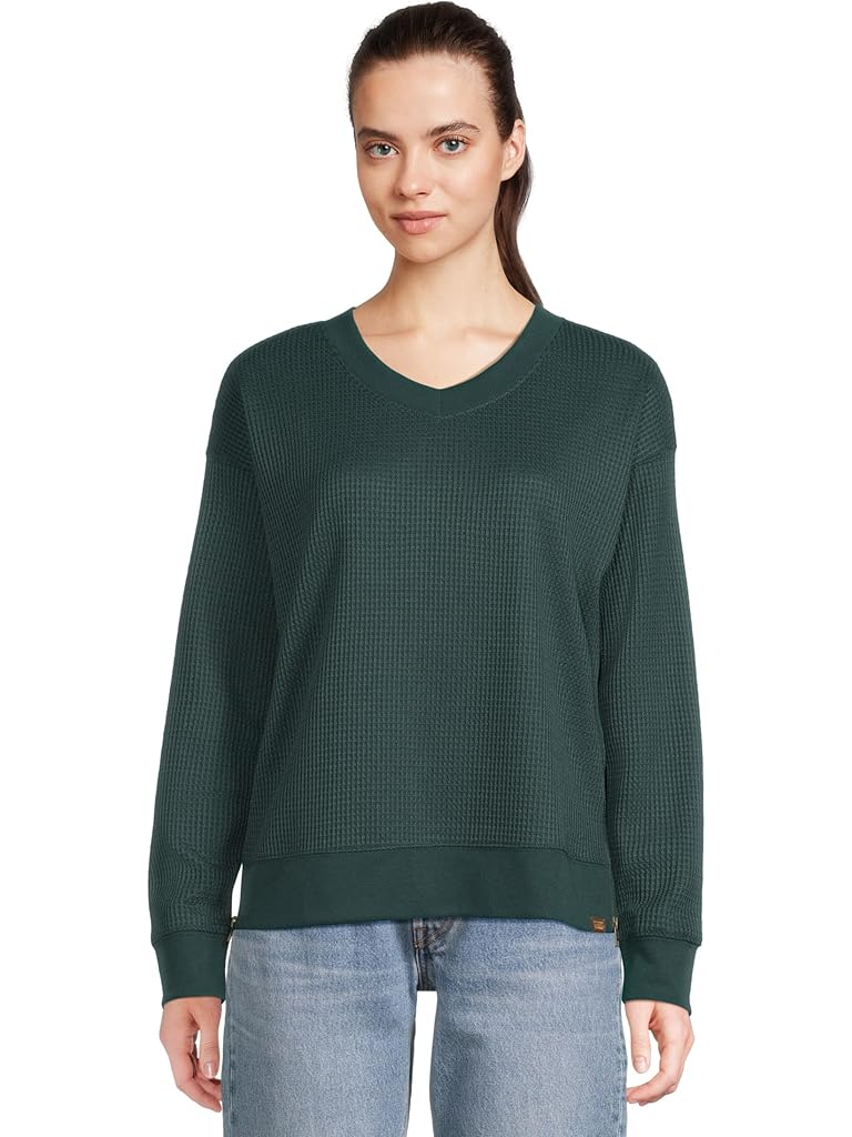 Black L.L.Bean Birchwood Brushed Waffle V-Neck