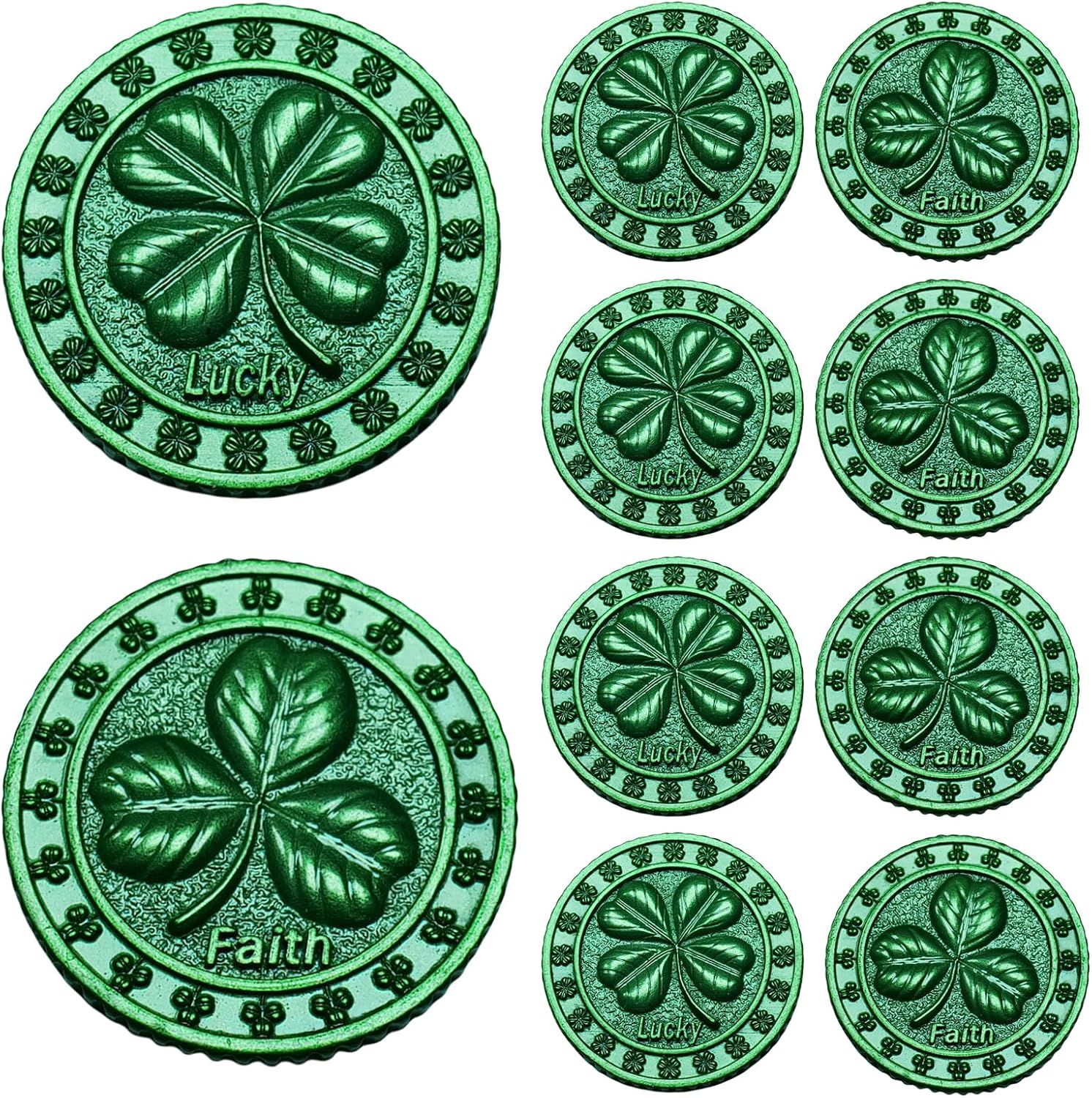 Four Leaf Clover Lucky Coin - Metal Lottery Scratcher Tool with Keychain Holder, Bulk St. Patrick's Day Party Favors, Irish Good Luck Charm Token, Poker Card Guard, Stocking Stuffers for Men