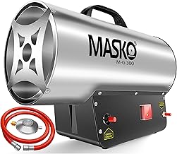 Masko® Gas Heater Cannon Gas Heater, Construction Gas Heater, Radiant Gas Heater, Hot Air Generator Incl. Gas Hose and Pressure Reducer, Silver 30 KW
