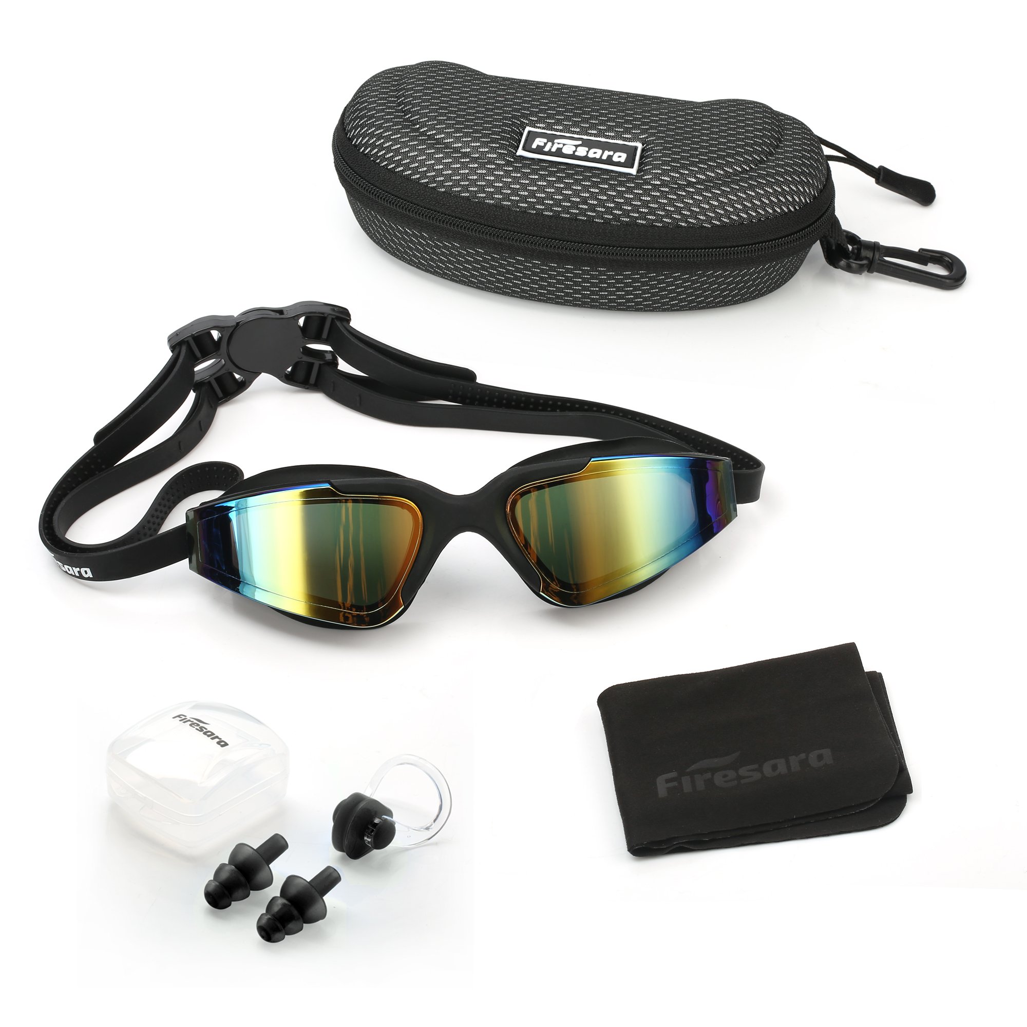 firesara Swim Goggles, Swimming Goggles Large Frame Anti Fog Cool Design Tinted Lens Clear Vision No Leaking UV Protection with Protection Case& Ear Plugs for Adult Men Women Youth Kids Child