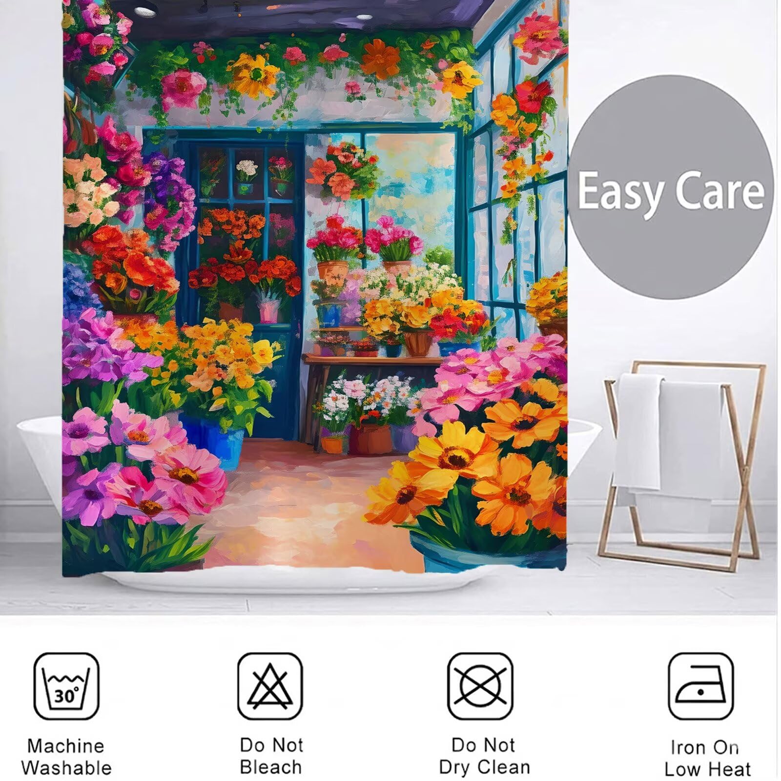 Duschvorhang 180x240 cm Garten Shower Curtains Bunte mit Gewicht und 12 Plastik Haken, Anti Schimmel Wasserdicht, Waschbar Schnelltrocknender Polyester Stoff, Dekorative Vorhang für Badewanne 6H-269