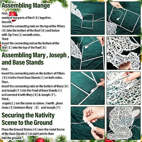 Miniatura 5 de Barydat Belén de Navidad iluminado de 4.4 pies de 2 pies, juego de ángeles santos iluminados, belén de la familia sagrada, decoración de Navidad al
