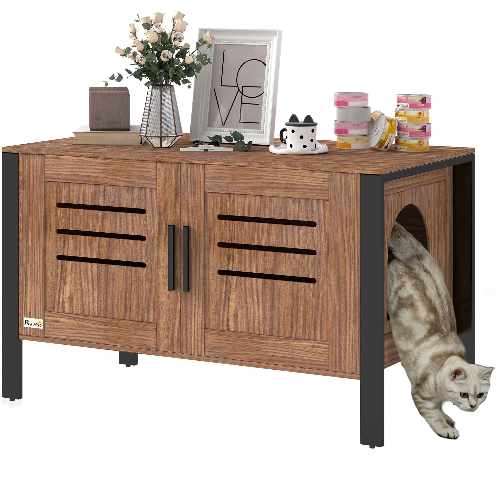 Pawhut Cat Litter Box Enclosure W/ Tall LegsScratching BoardDark Brown from B&Q