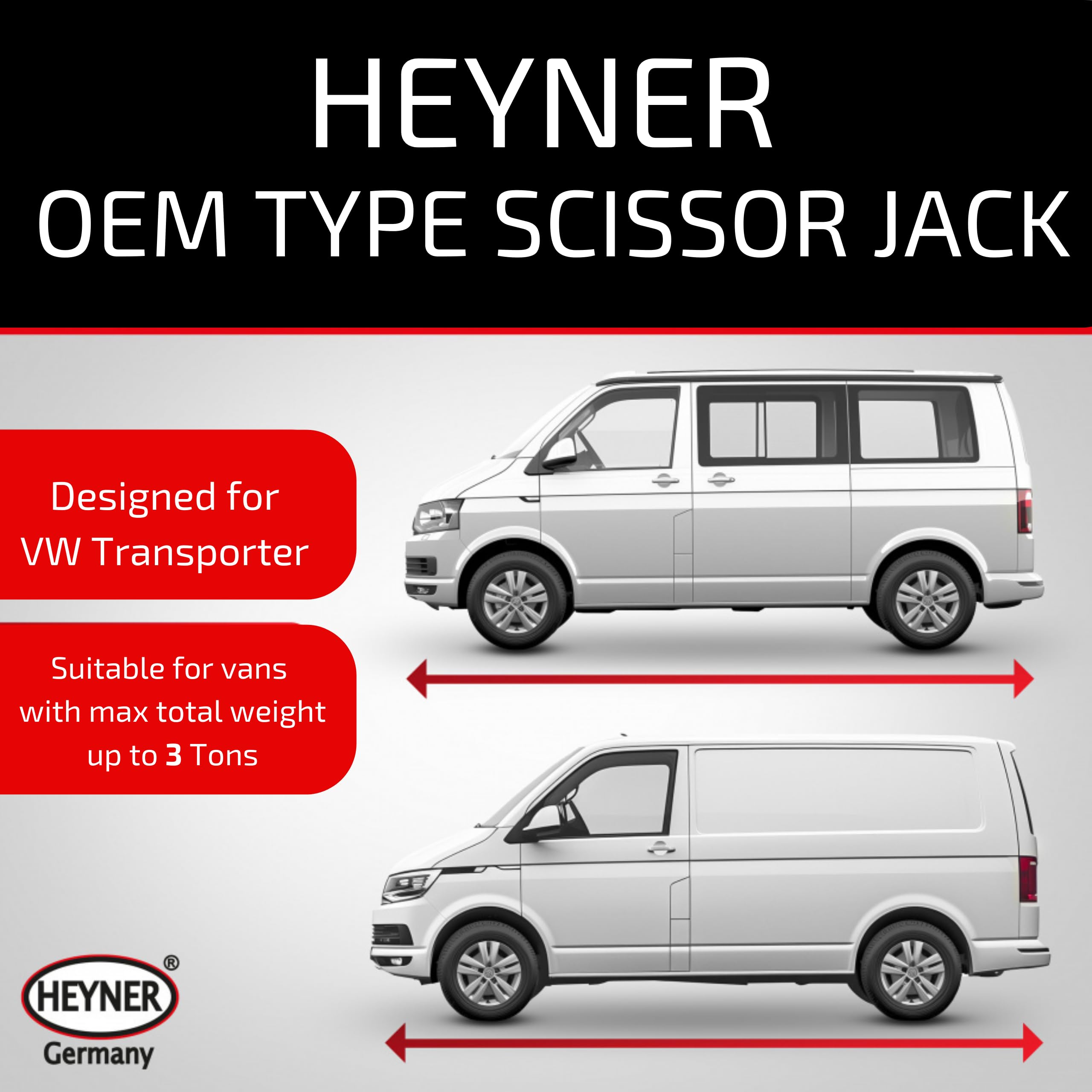 HEYNER Germany Cric de levage à ciseaux pour Transporter T5 T6 - Pour voiture, van, camping-car - Fabriqué en Europe