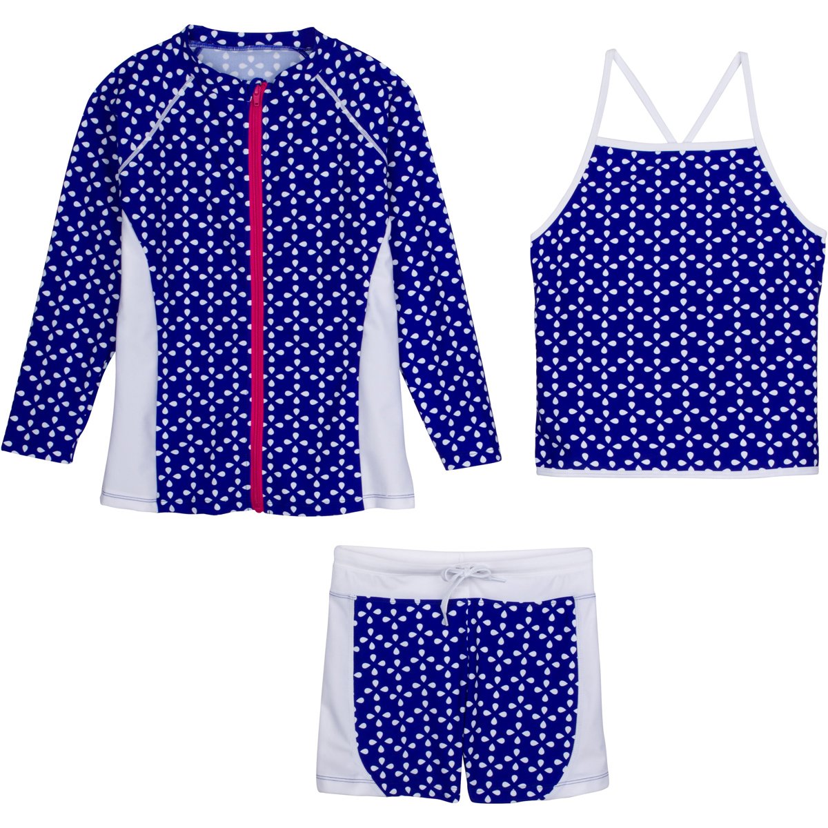 SwimZip Girls Long Sleeve Rash Guard Swim Shorts Set with UPF 50+,Flower Power,18-24 Months