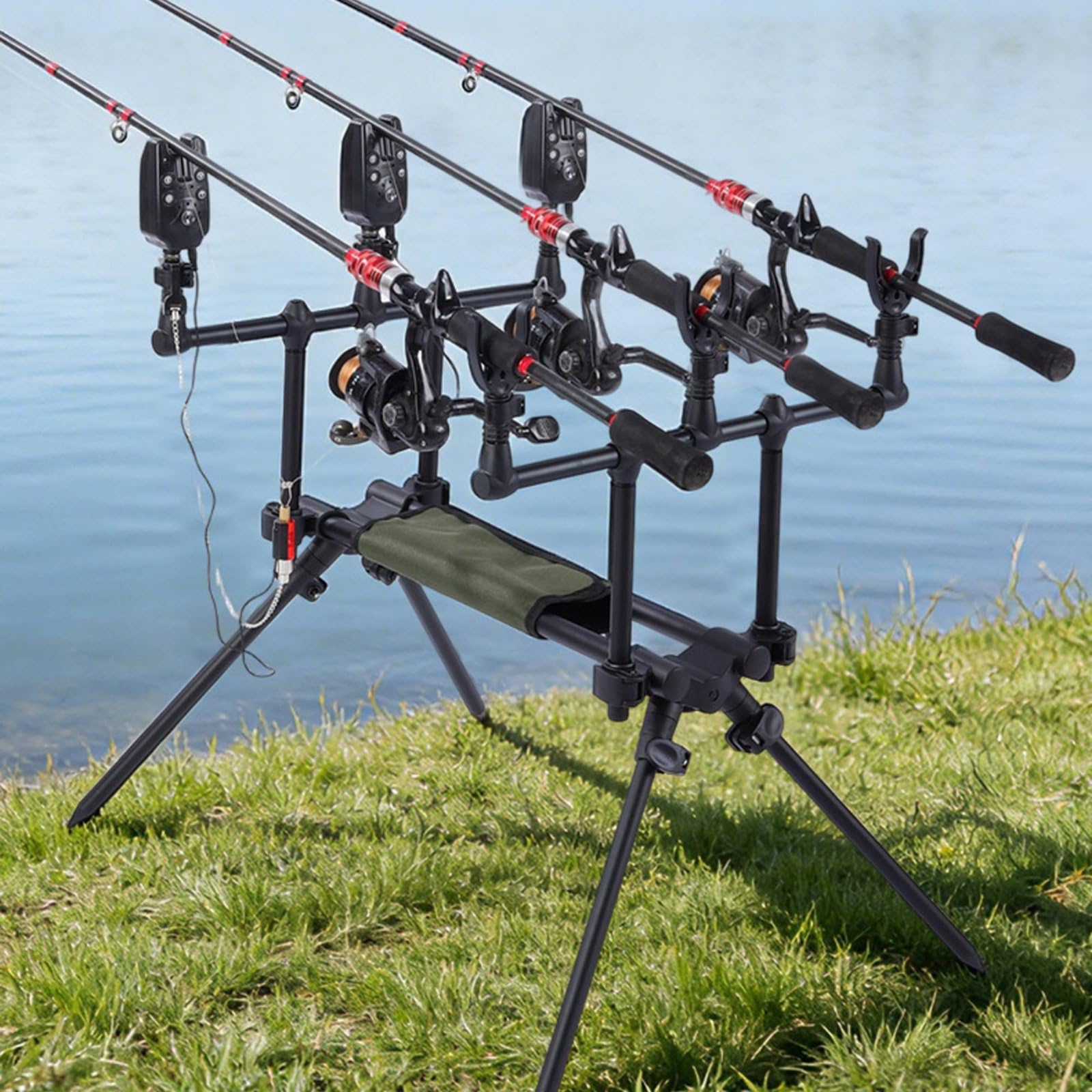 predolo Station de Pêche Multi-Cannes Léger Support de Canne à Pêche Réglable Construction Robuste pour Pêcheurs , Mini X4 2-Head