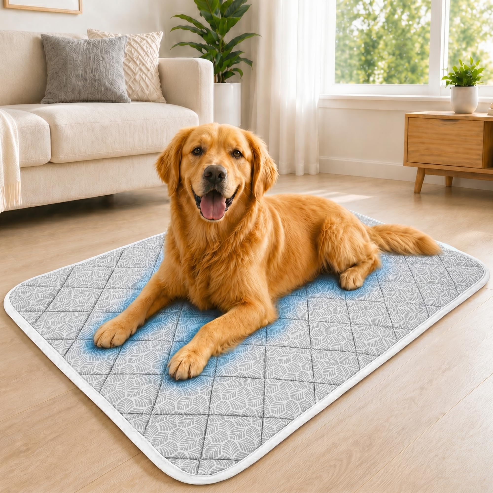 Tapis de refroidissement pour chien XL 111,8 x 81,3 cm – Changement de couleur Q-Max > 0,5 – Tapis rafraîchissant pour grands chiens – Lavable en machine, imperméable, antidérapant