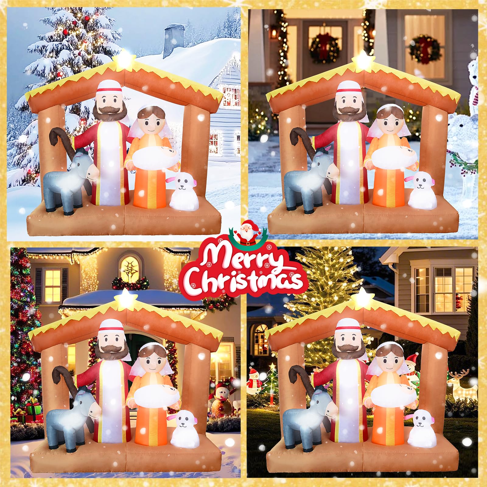 Decorazione natalizia da 1,8 m, presepe con luce a LED, decorazione natalizia per giardino, prato, patio, Natale, vacanze, interni, decorazione per feste